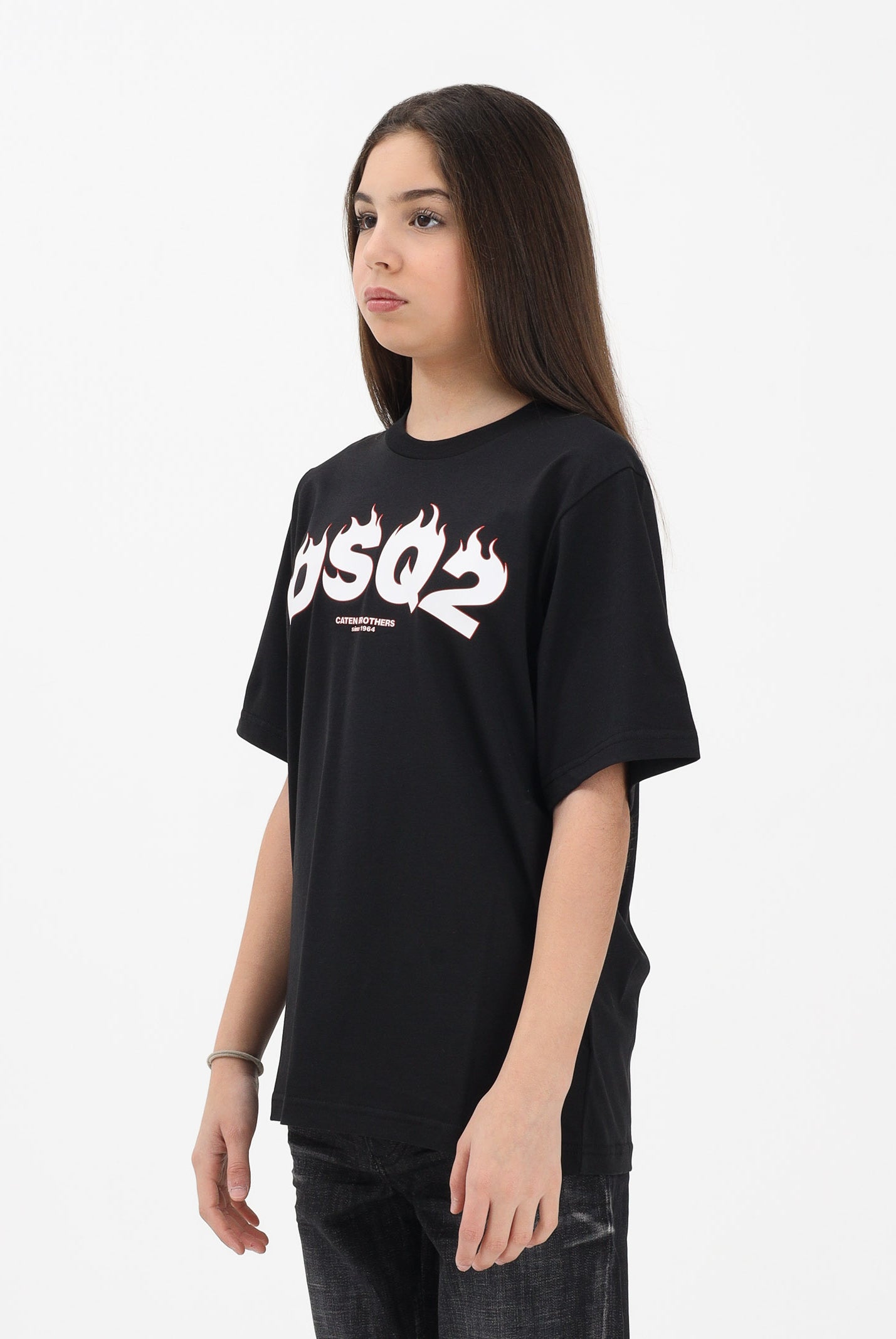 DSQUARED2 T-shirt a manica corta nera per donna, ragazzi e bambini con logo DSQ2 DQ3168D00XM DQ900 DSQUARED2