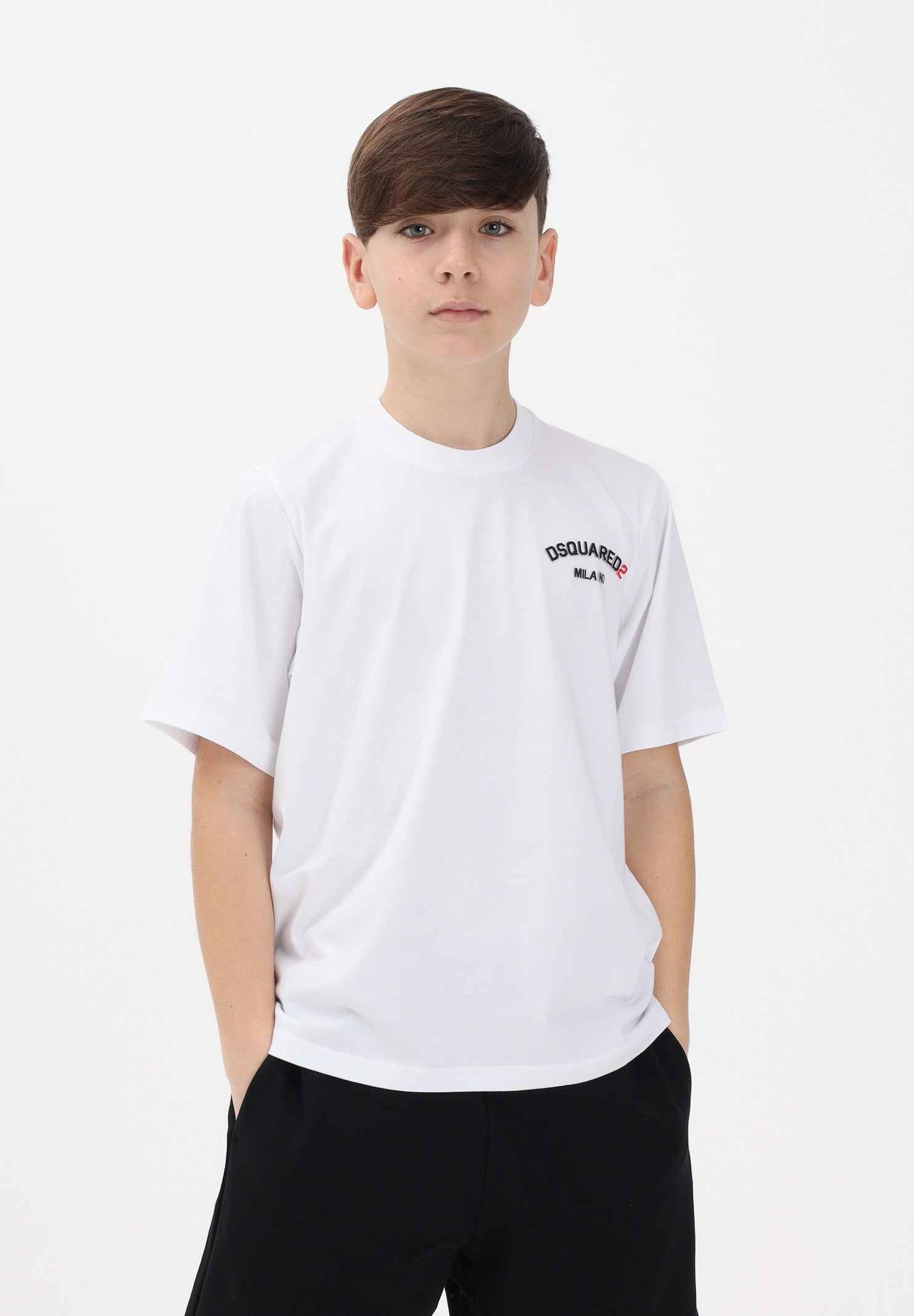 DSQUARED2 T-shirt a manica corta bianca per donna, ragazzi e bambini con logo DQ3169D0AAP DQ100 DSQUARED2