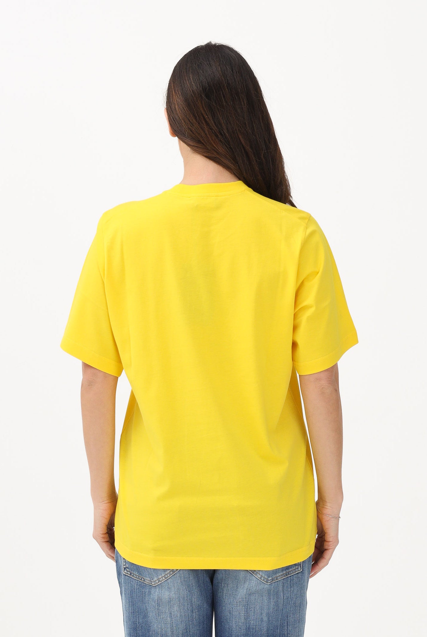 DSQUARED2 T-shirt a manica corta gialla per donna, ragazzi e bambini con logo e maxi foglia d'acero DQ3176D00XM DQ220 DSQUARED2