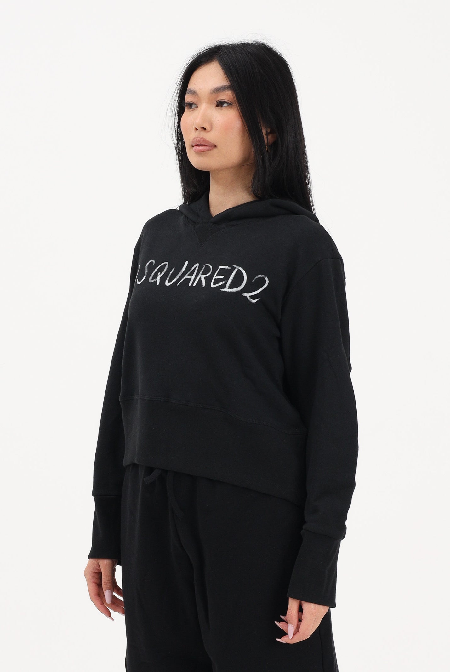 DSQUARED2 Felpa con cappuccio nera per donna, ragazzi e bambini rifinita da logo DQ3179D0AGQ DQ900 DSQUARED2