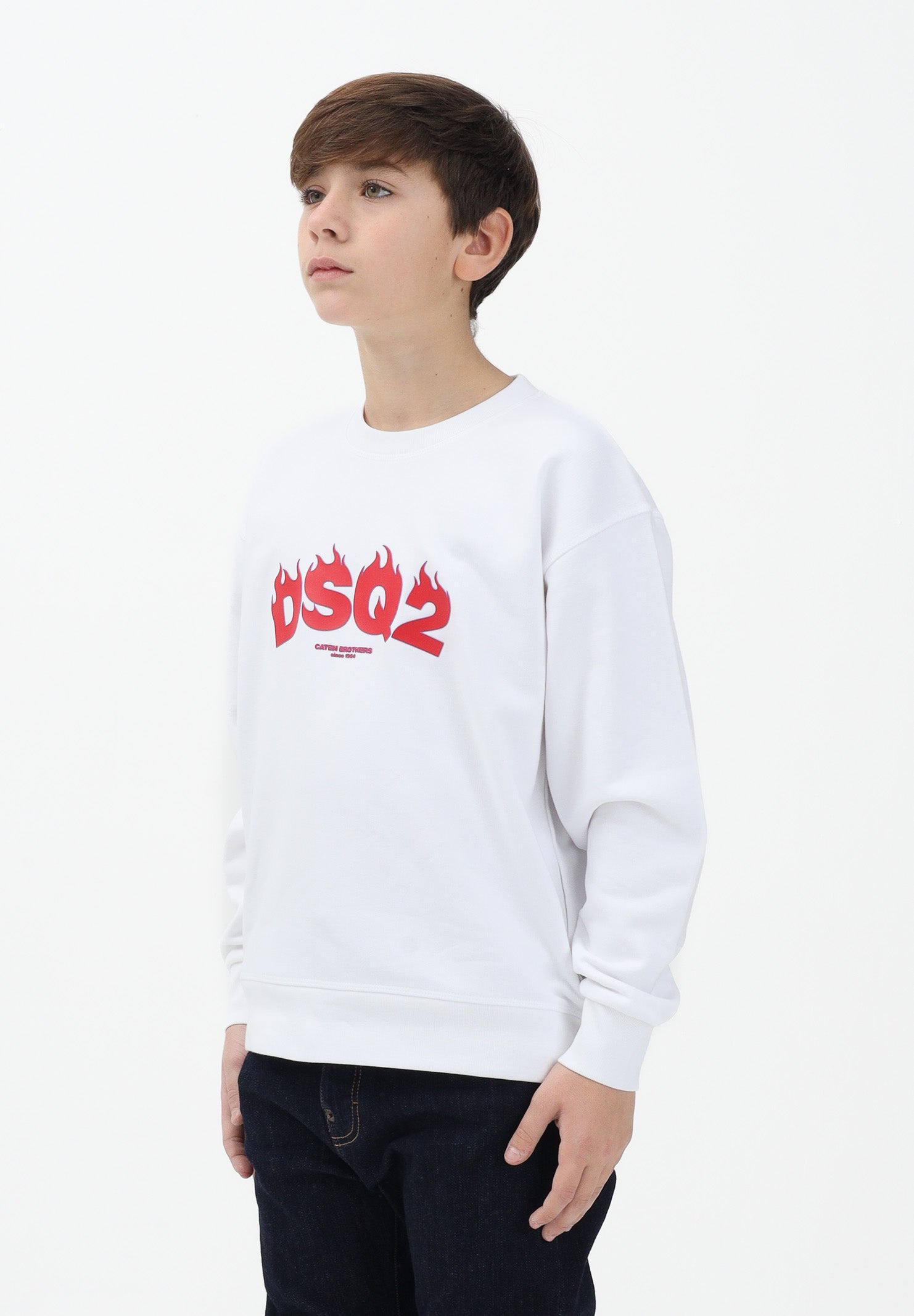 DSQUARED2 Felpa girocollo bianca per bambino, bambina e donna con logo DSQ2 DQ3187D0AGW DQ100 DSQUARED2