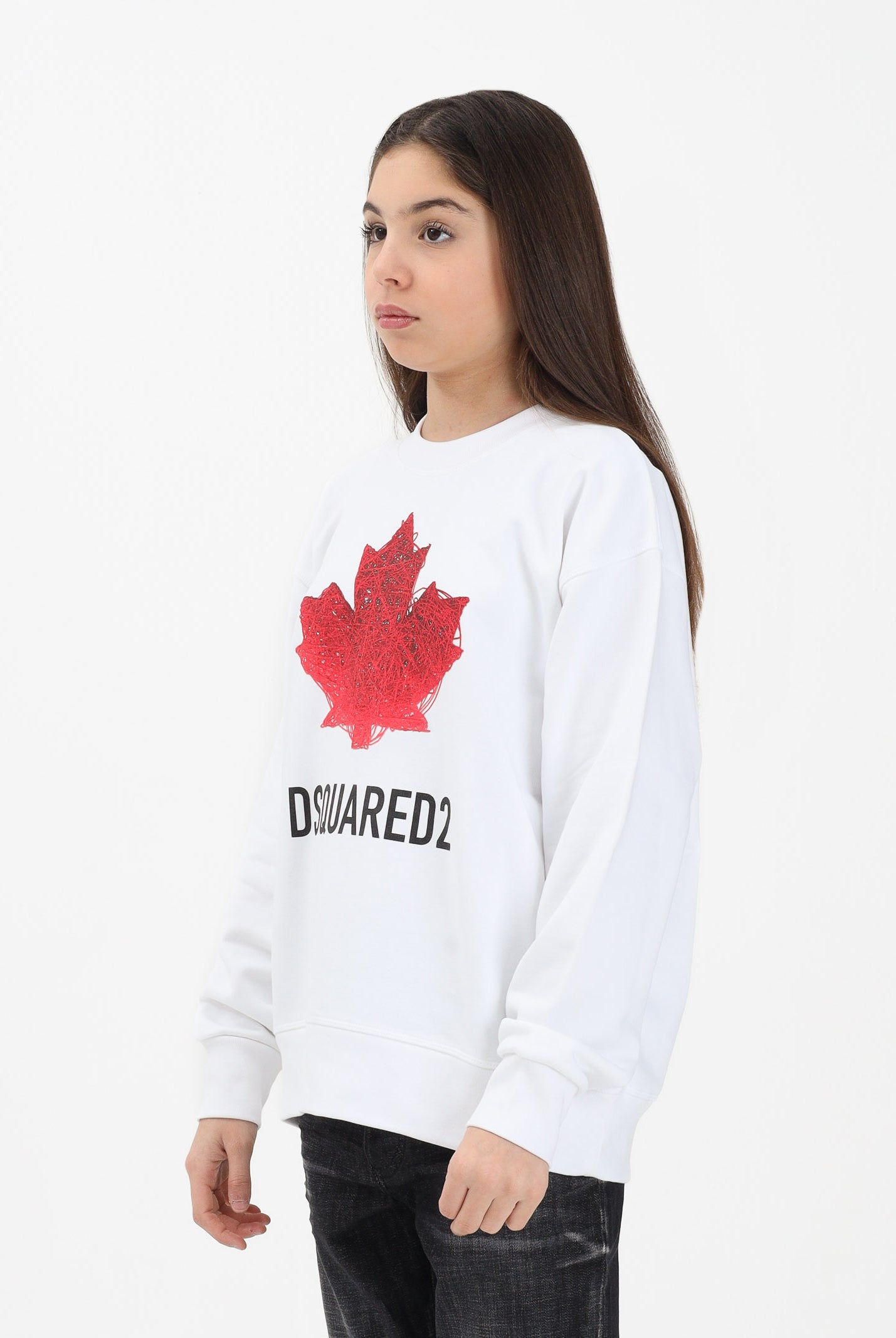 DSQUARED2 Felpa girocollo bianca per donna, ragazzi e bambini con stampa DQ3193D0AGW DQ100 DSQUARED2