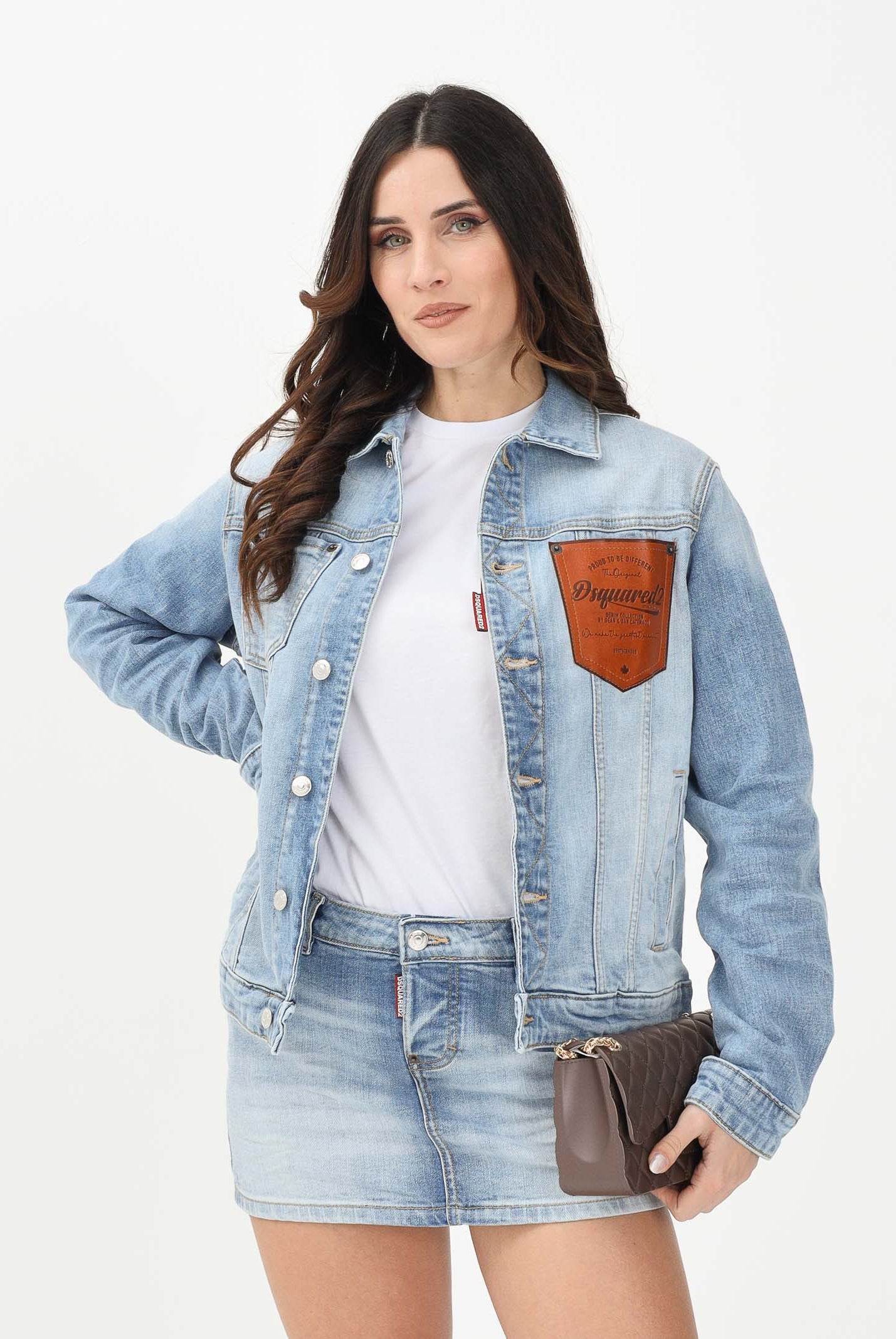 DSQUARED2 Giubbotto di jeans in denim chiaro per donna, ragazzi e bambini con logo DQ3240D0AF3 DQ01 DSQUARED2