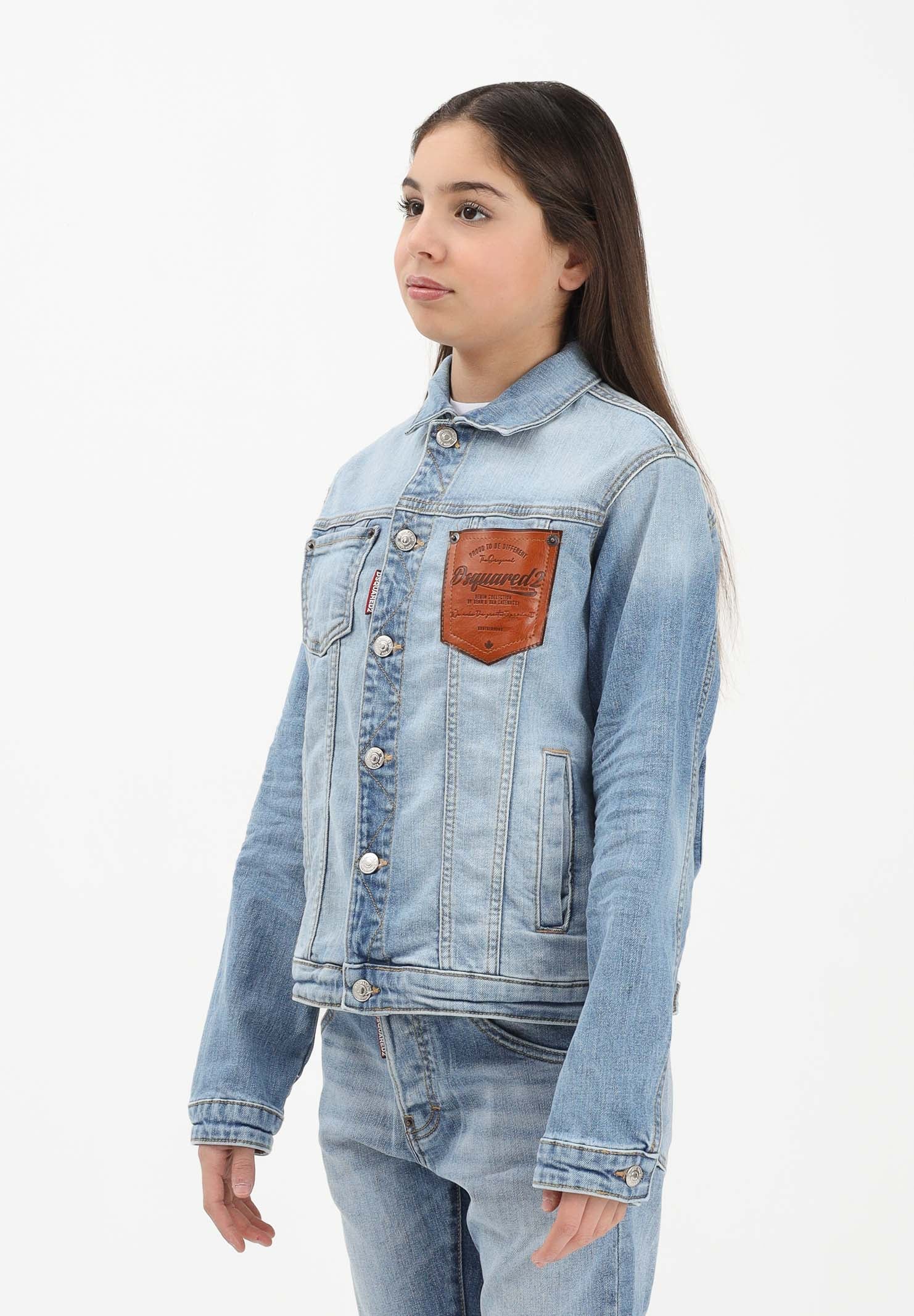 DSQUARED2 Giubbotto di jeans in denim chiaro per donna, ragazzi e bambini con logo DQ3240D0AF3 DQ01 DSQUARED2