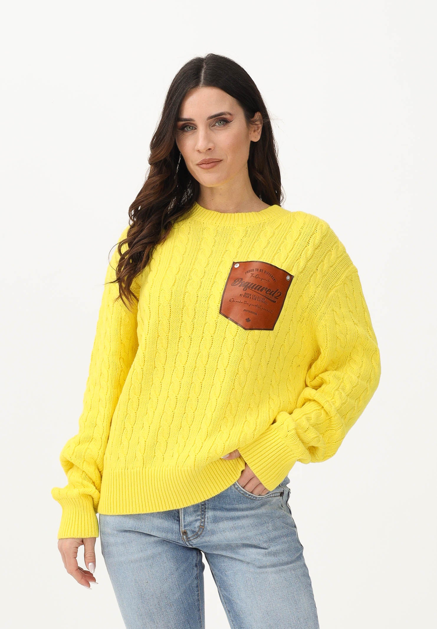 DSQUARED2 Maglioncino girocollo giallo per donna, bambino e bambina con patch logo DQ3244D0ACU DQ220 DSQUARED2