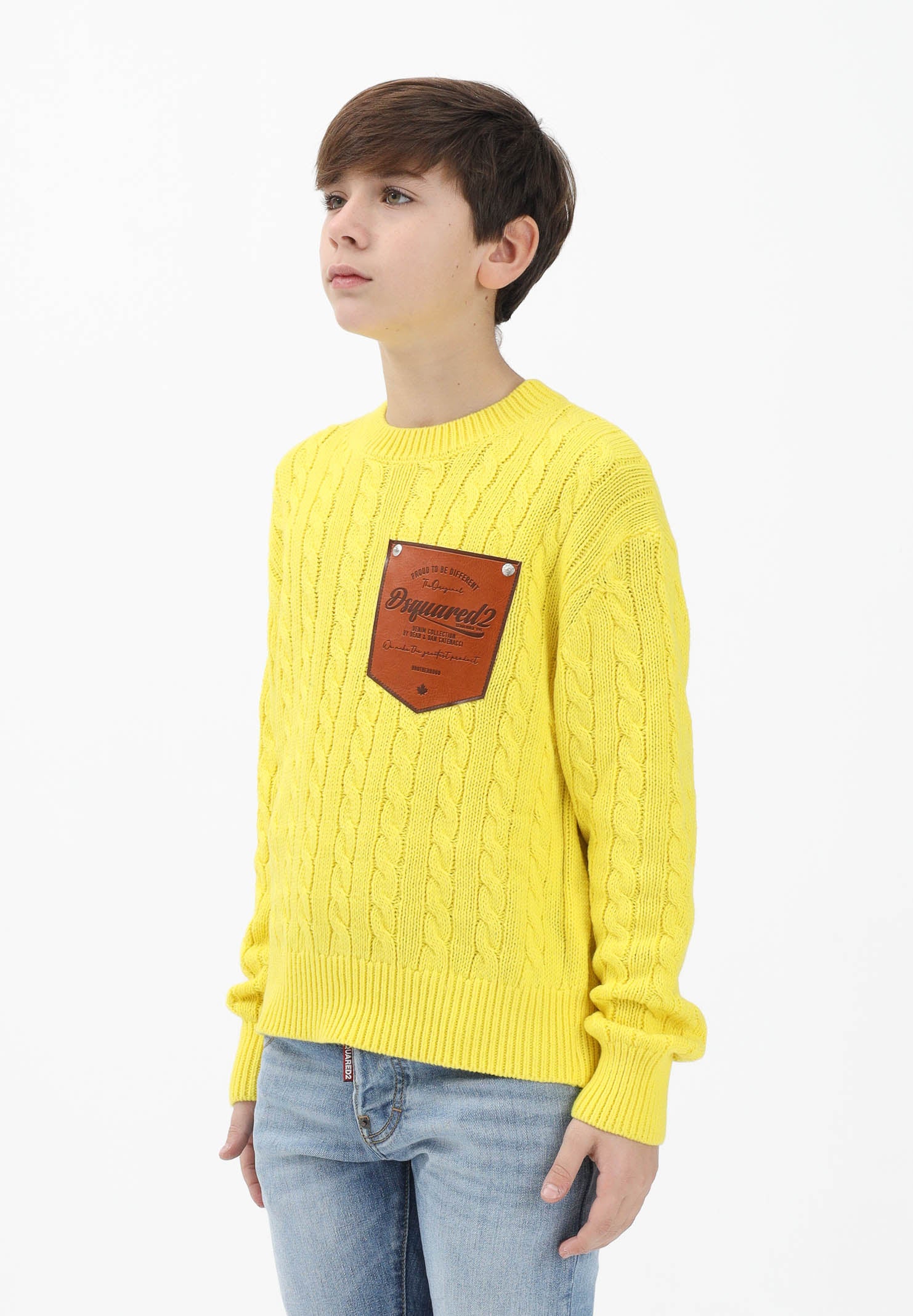 DSQUARED2 Maglioncino girocollo giallo per donna, bambino e bambina con patch logo DQ3244D0ACU DQ220 DSQUARED2