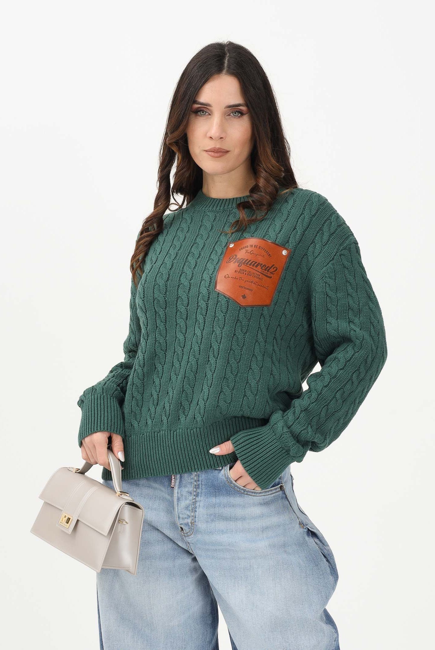 DSQUARED2 Maglioncino girocollo verde per donna, bambino e bambina con patch DQ3244D0ACU DQ522 DSQUARED2