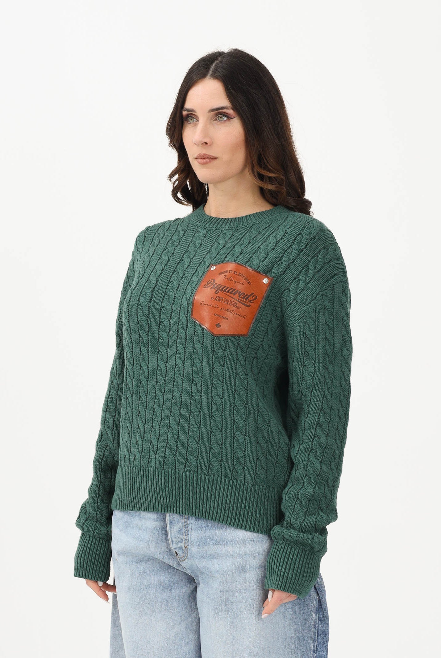 DSQUARED2 Maglioncino girocollo verde per donna, bambino e bambina con patch DQ3244D0ACU DQ522 DSQUARED2
