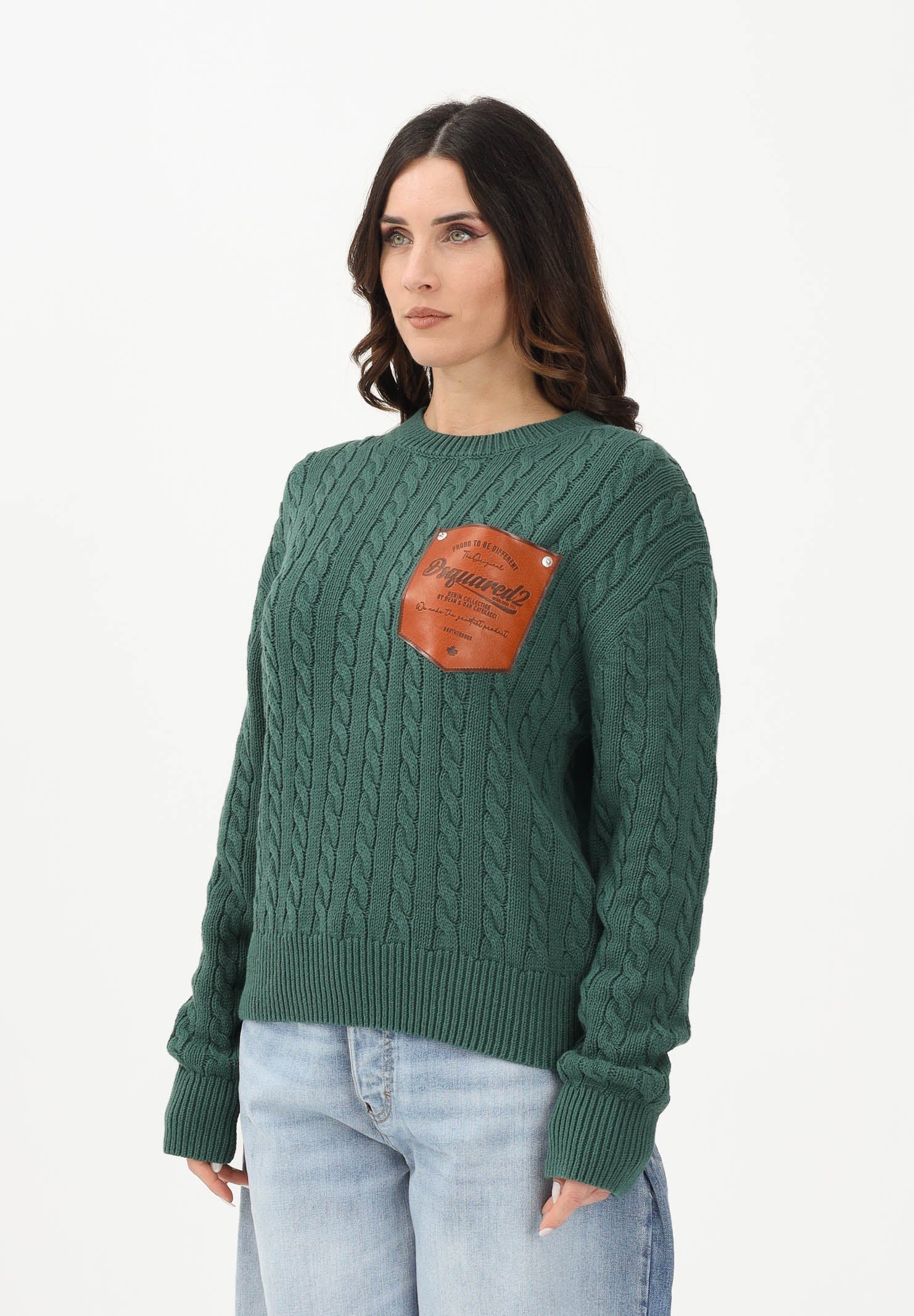 DSQUARED2 Maglioncino girocollo verde per donna, bambino e bambina con patch DQ3244D0ACU DQ522 DSQUARED2