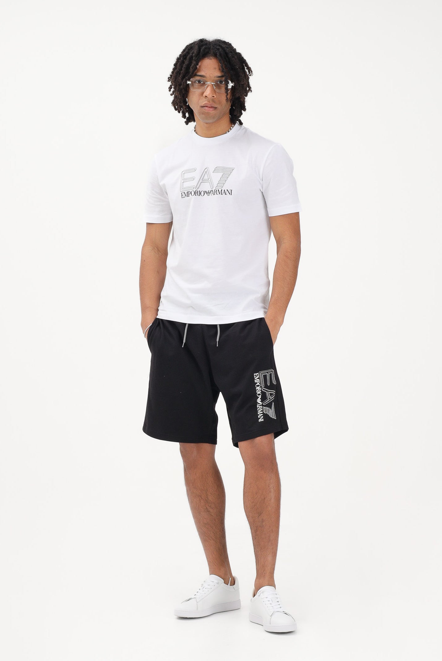 EA7 Shorts sportivo nero da uomo con stampa logo 7M001315AF13512 UC001 EA7
