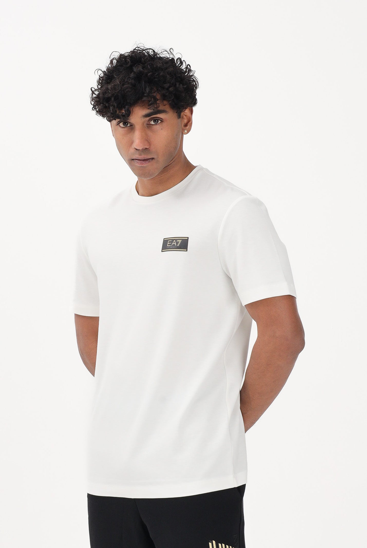 EA7 T-shirt a manica corta bianca da uomo con applicazione logo 7M001331AF13739 U0004 EA7