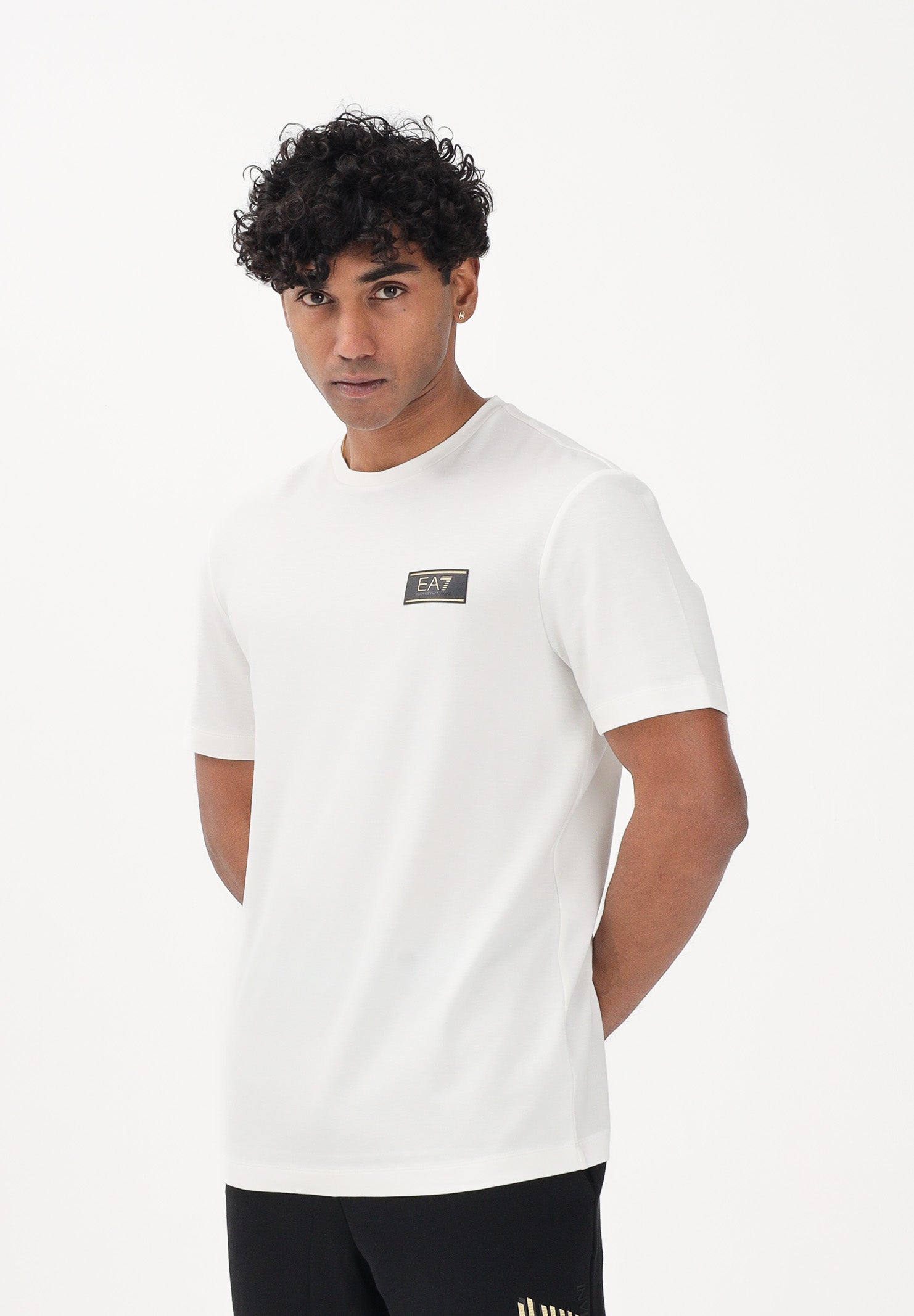 EA7 T-shirt a manica corta bianca da uomo con applicazione logo 7M001331AF13739 U0004 EA7