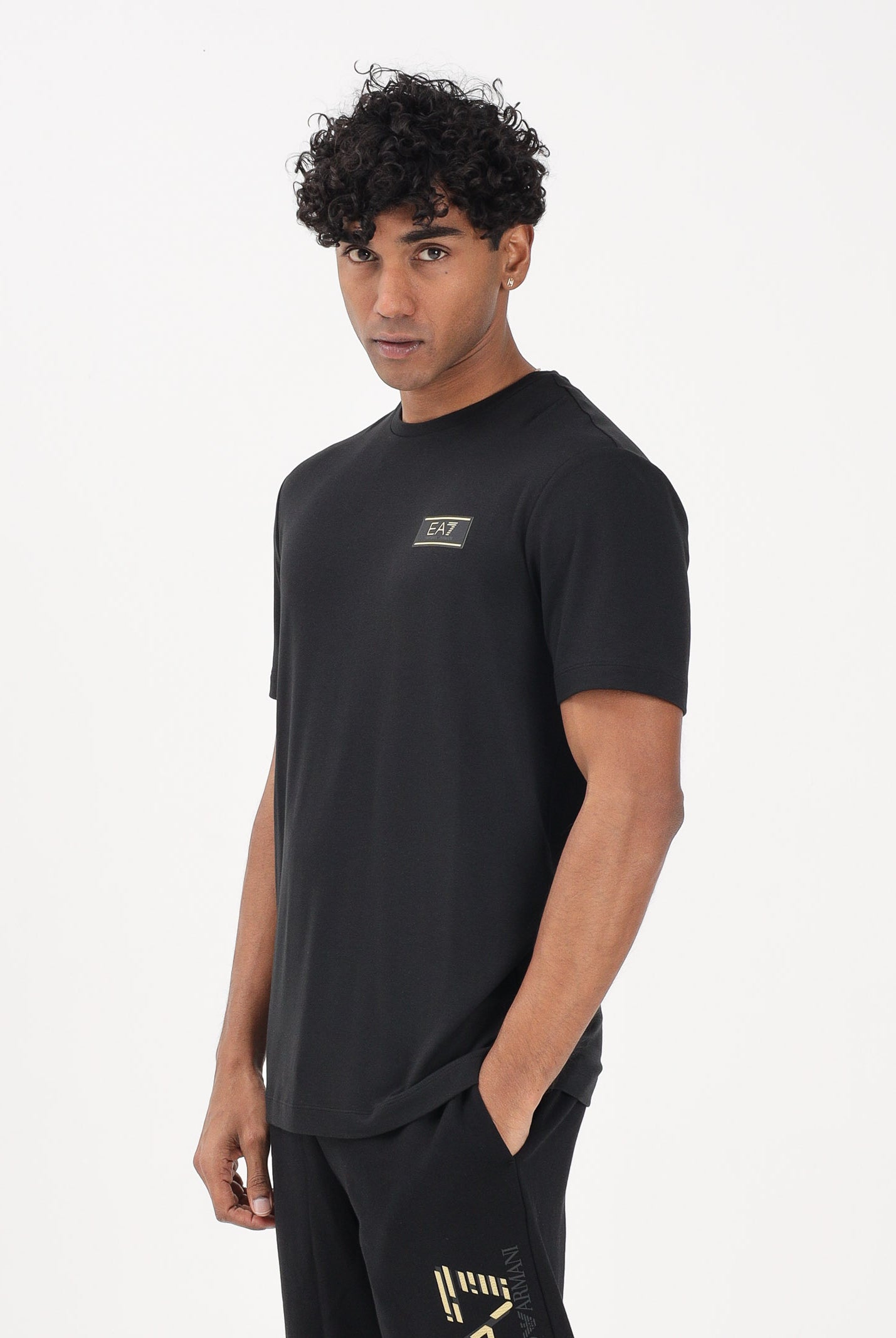 EA7 T-shirt a manica corta nera da uomo con applicazione logo 7M001331AF13739 UC001 EA7