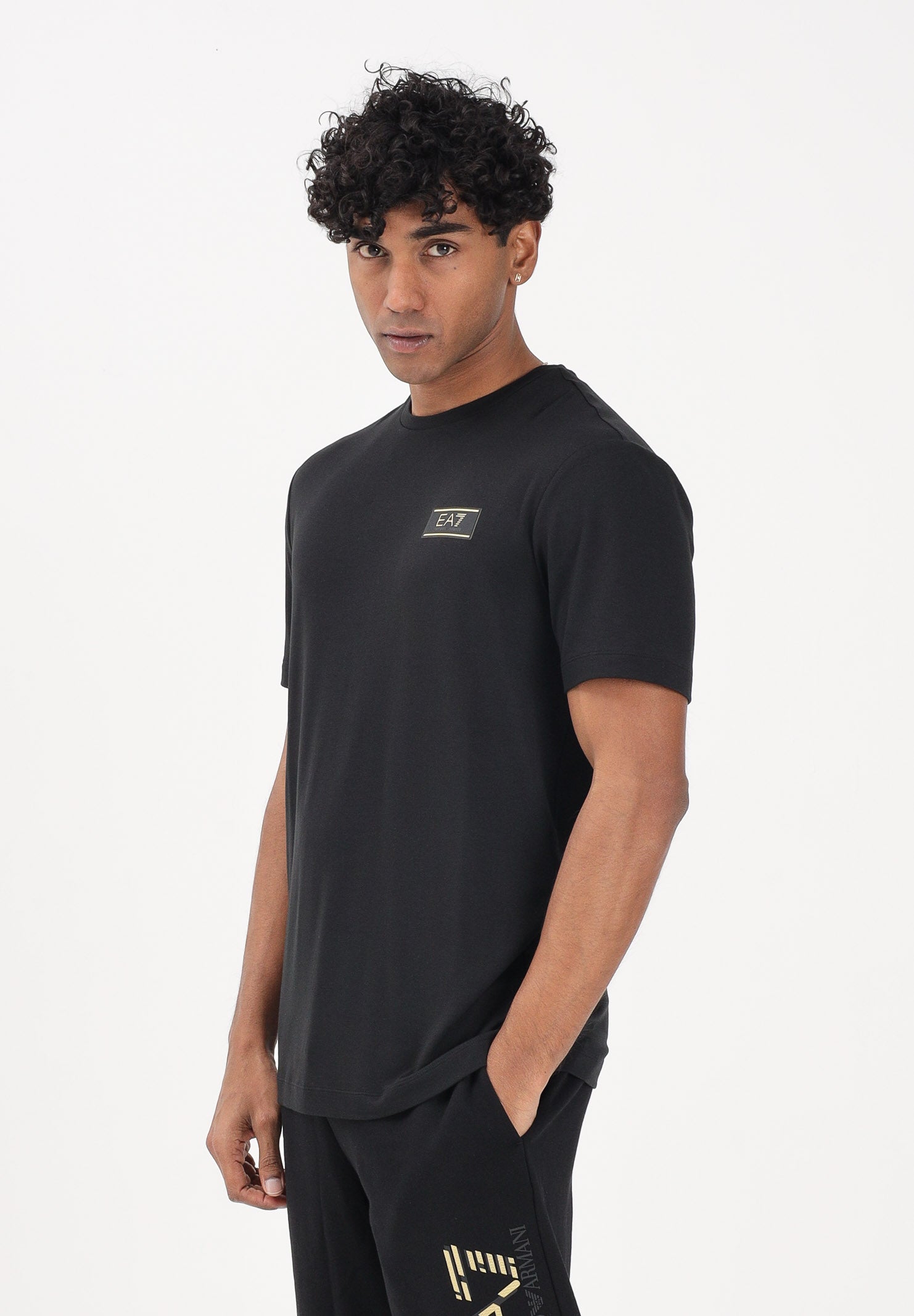 EA7 T-shirt a manica corta nera da uomo con applicazione logo 7M001331AF13739 UC001 EA7
