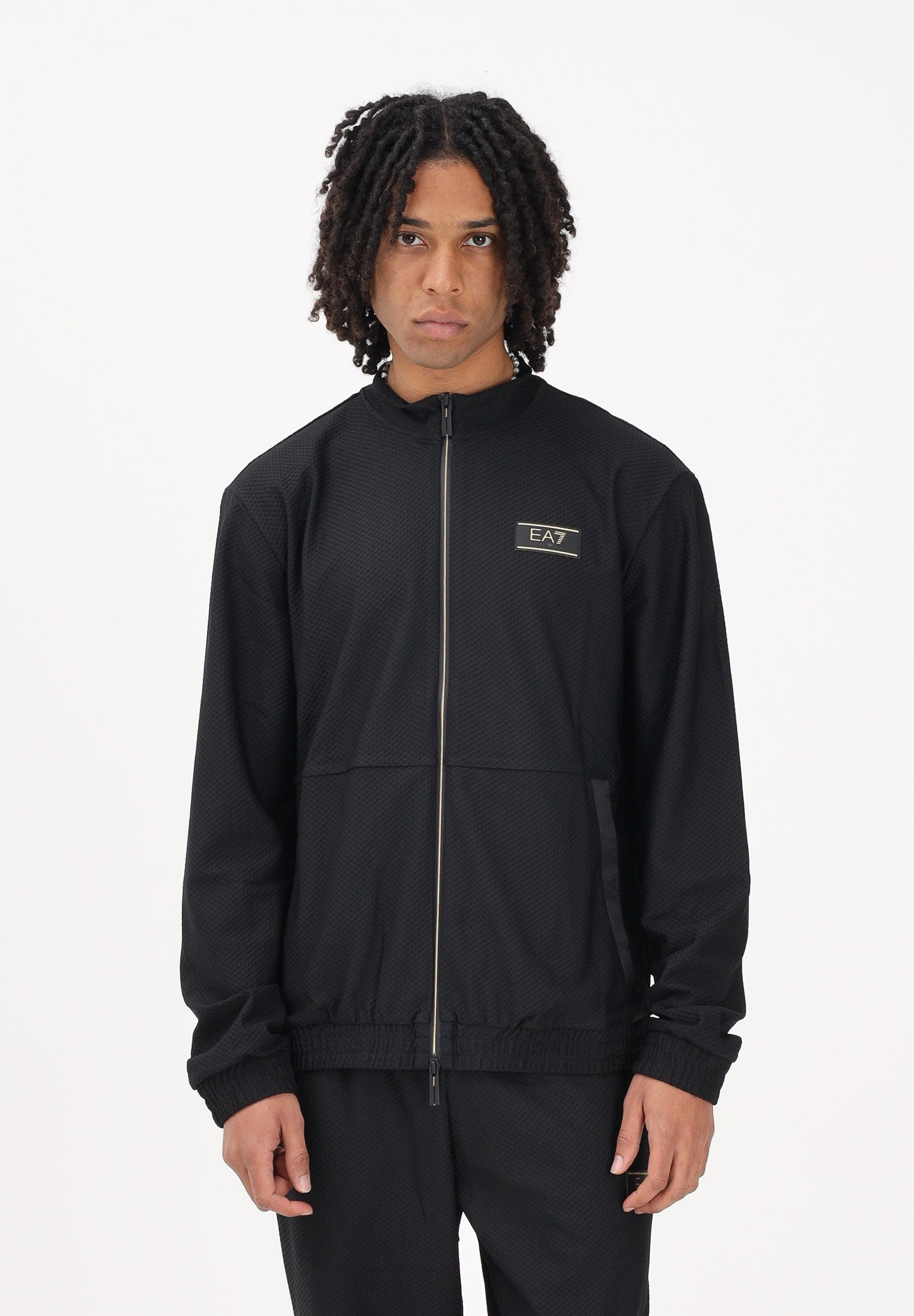 EA7 Felpa con zip nera da uomo con lavorazione micro-texture 7M001338AF21099 UC001 EA7