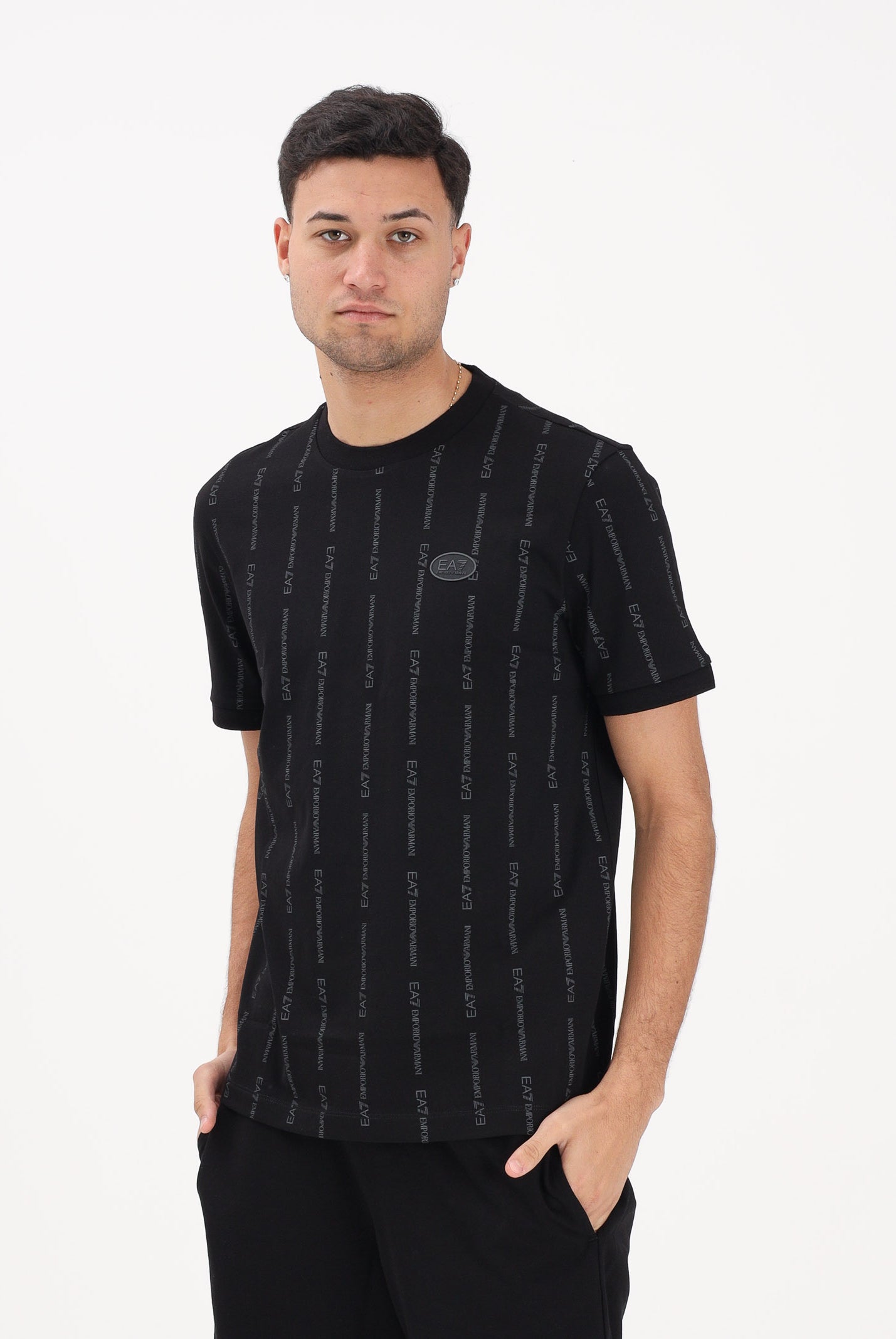 EA7 T-shirt a manica corta nera da uomo con logo all-over 7M001391AF12874 FC039 EA7