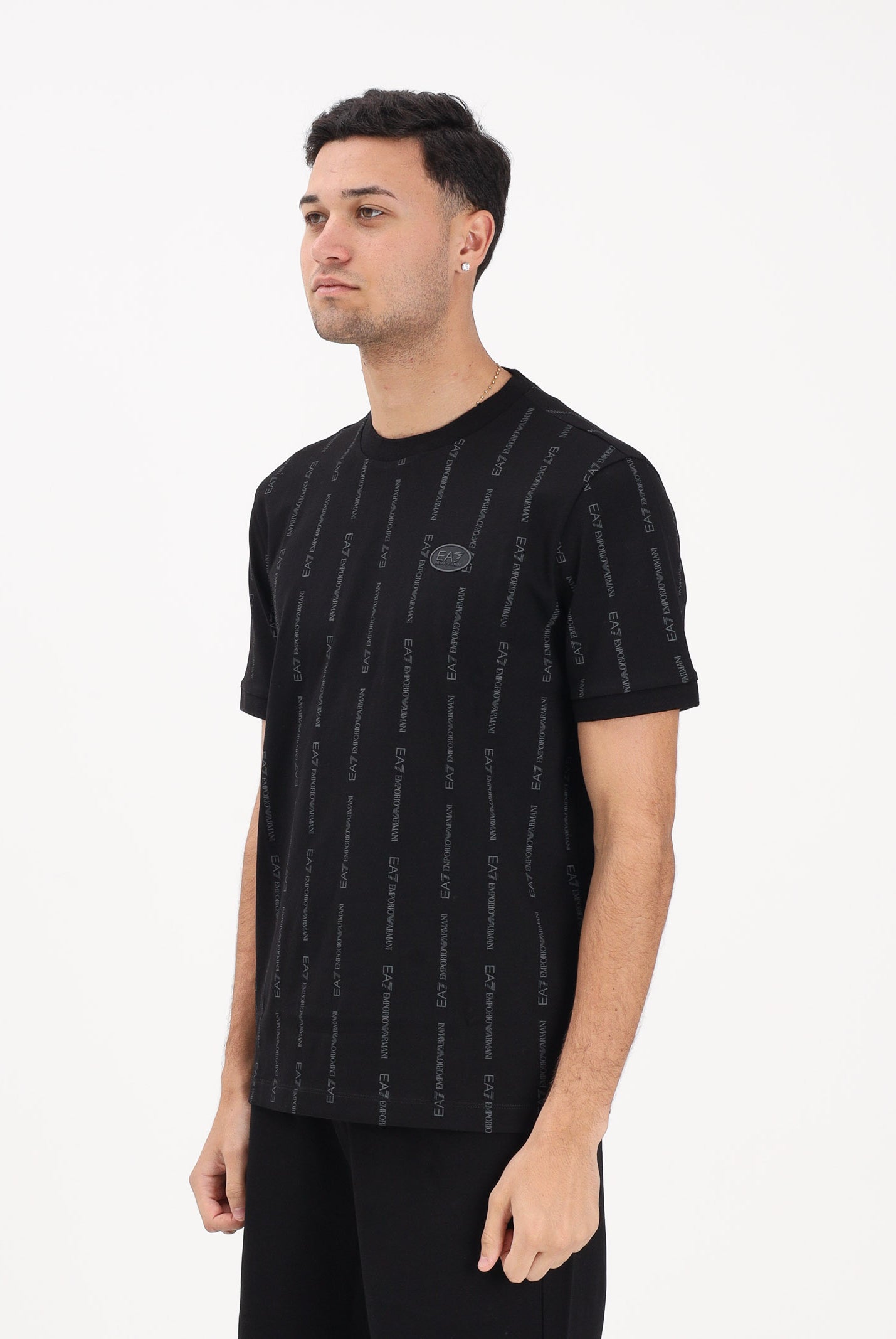 EA7 T-shirt a manica corta nera da uomo con logo all-over 7M001391AF12874 FC039 EA7