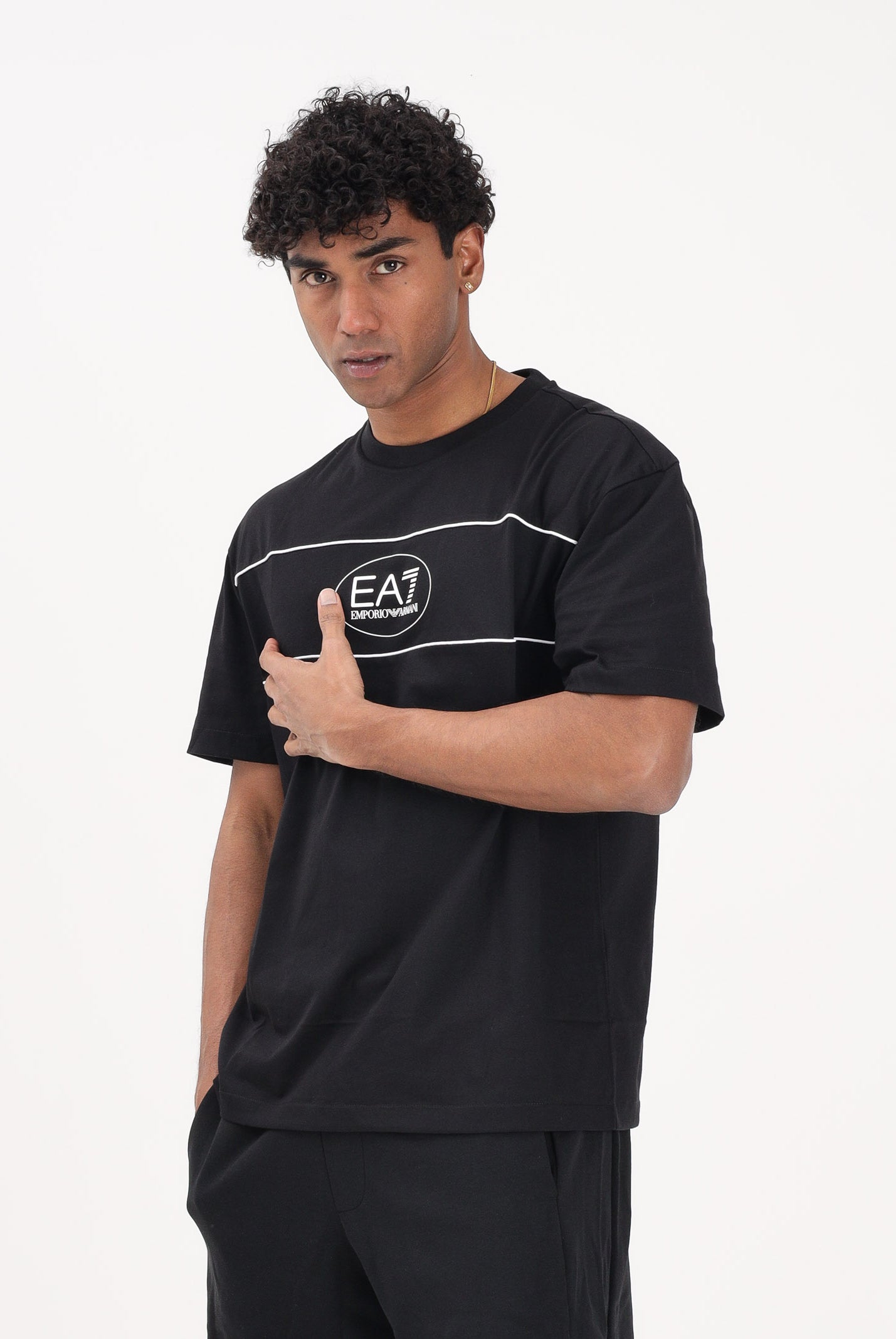 EA7 T-shirt a manica corta nera da uomo con stampa logo 7M001494AF16548 UC001 EA7