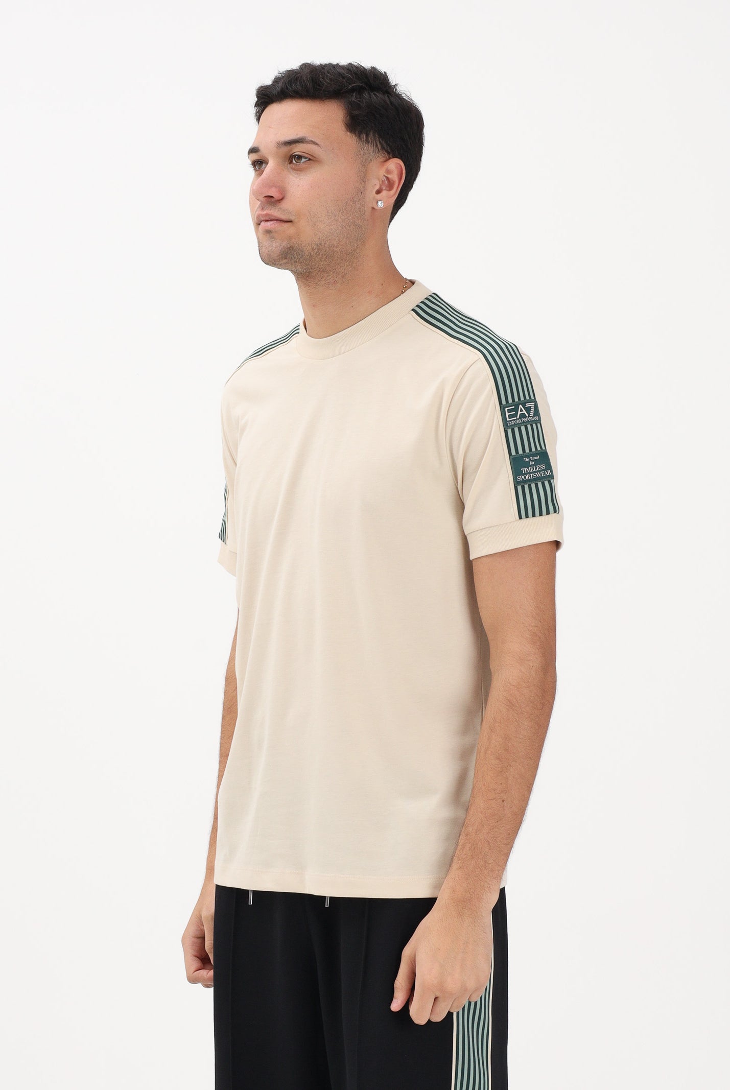 EA7 T-shirt a manica corta beige da uomo con dettaglio in gors sulle spalle e logo EA7 7M001507AF16548 U1088 EA7