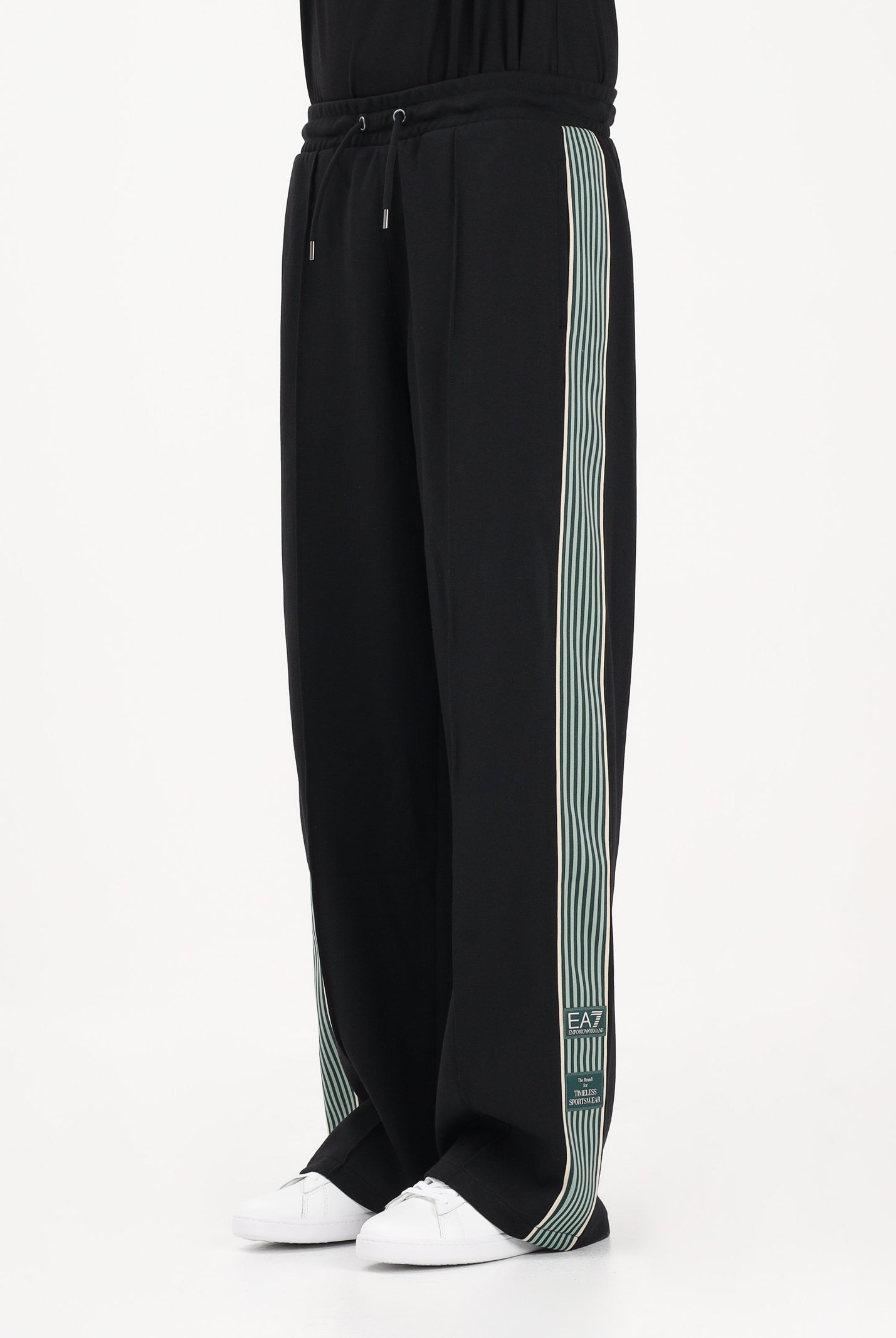 EA7 Pantalone sportivo nero da uomo con dettaglio in gros con righe bicolore 7M001509AF12660 UC001 EA7
