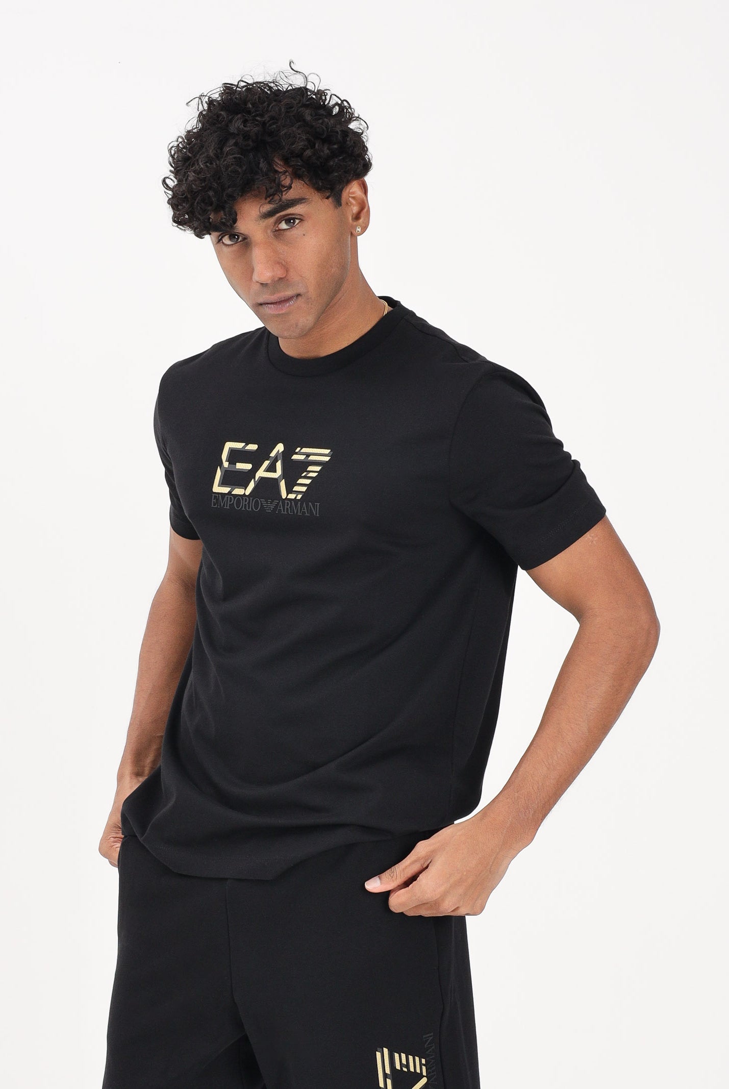 EA7 T-shirt a manica corta nera da uomo con stampa logo 7M001562AF17789 UC001 EA7