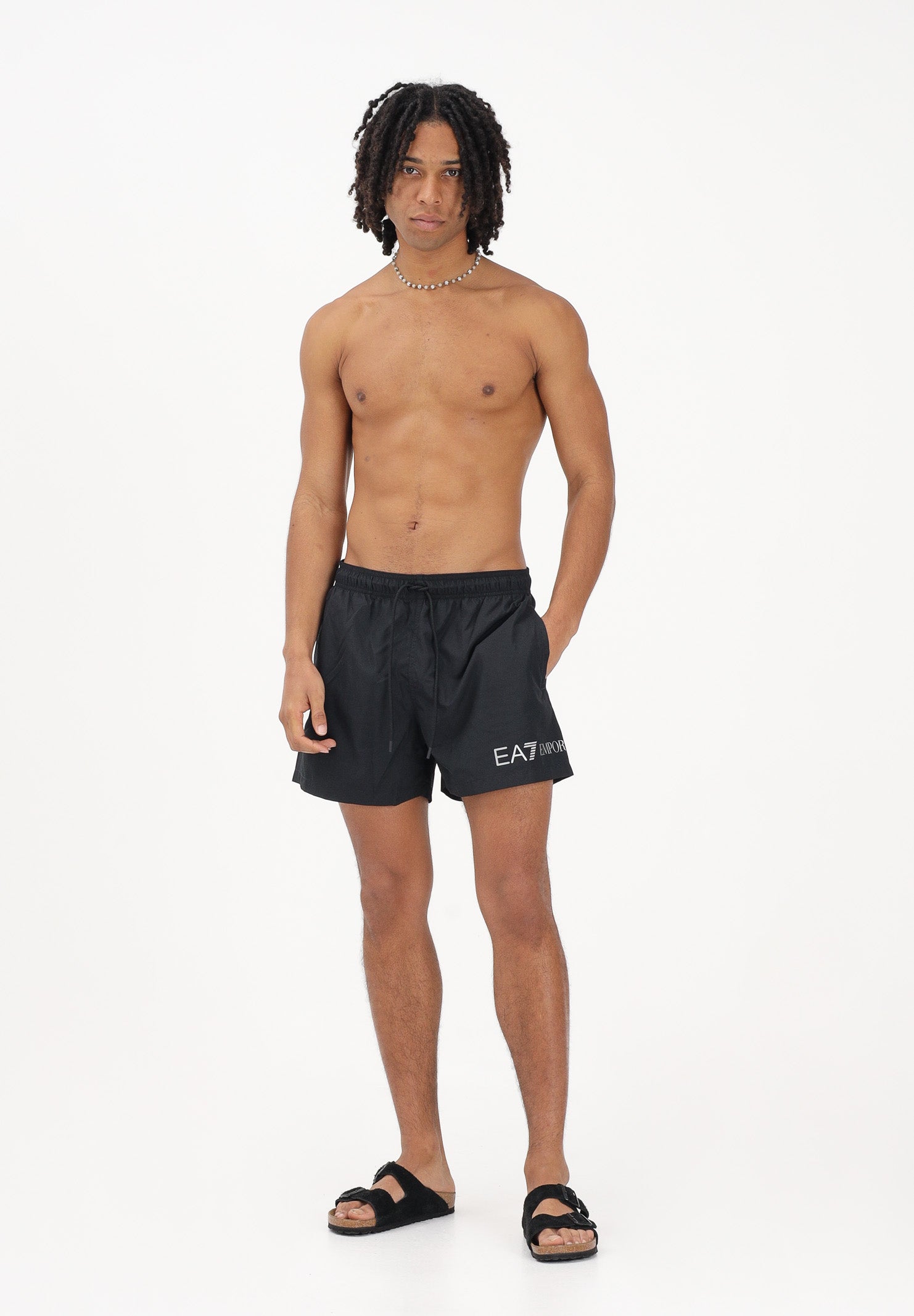 EA7 Shorts mare nero da uomo con stampa logo 7M002000AF13049 MC026 EA7
