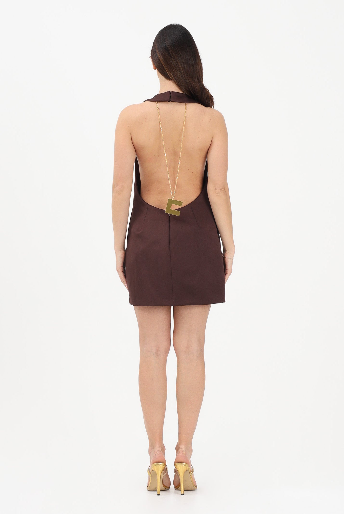 ELISABETTA FRANCHI Abito corto cacao da donna con collana AB87162E2 644 ELISABETTA FRANCHI