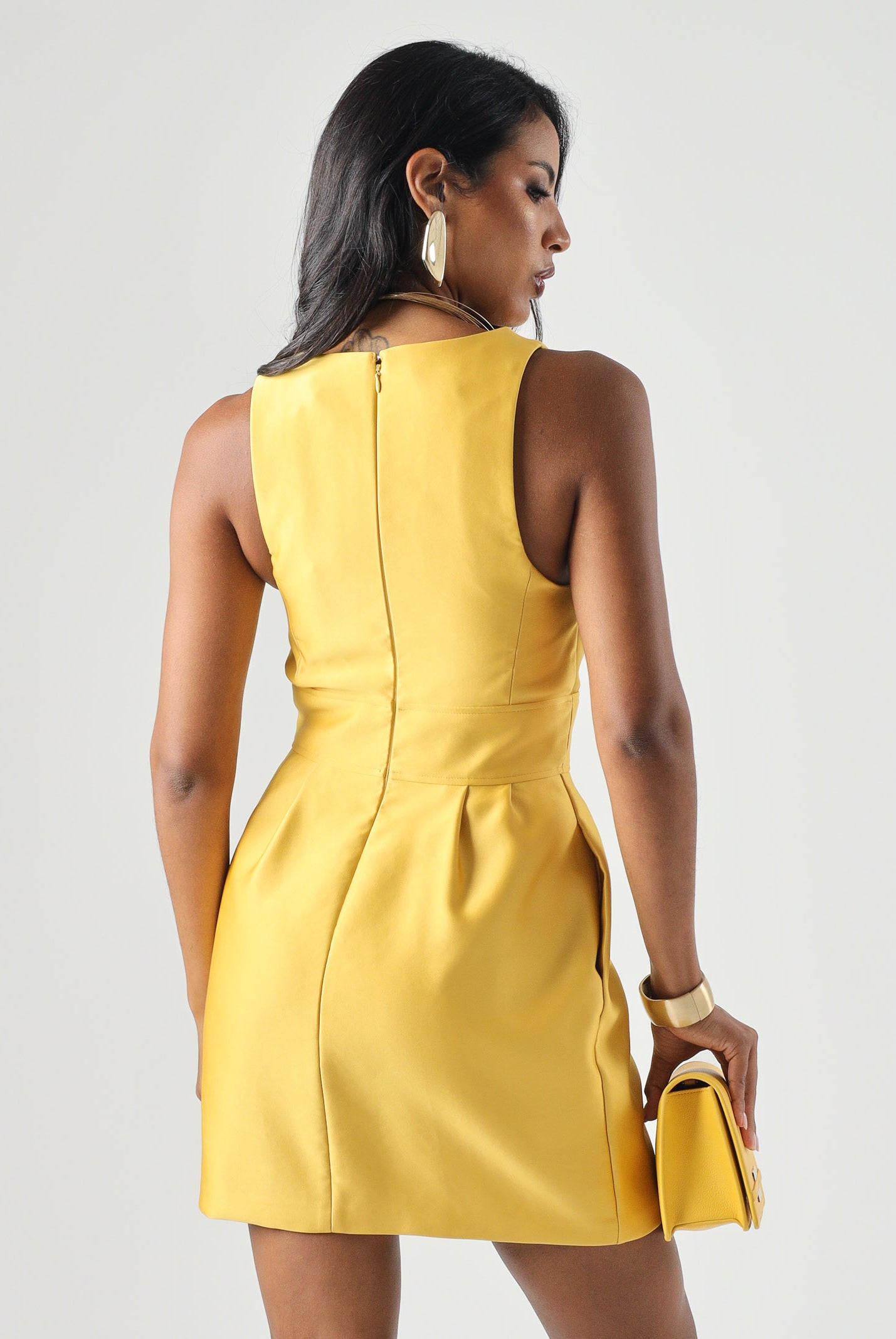 ELISABETTA FRANCHI abito corto elegante in duchesse giallo Sun donna. AB87561E2 EV4 ELISABETTA FRANCHI