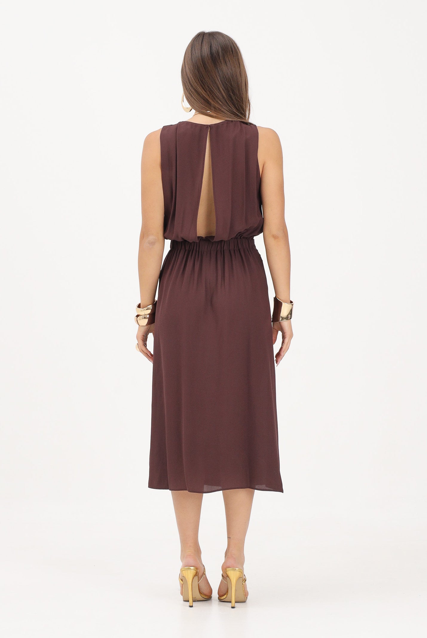 ELISABETTA FRANCHI abito midi in georgette di viscosa Cacao marrone donna. AB88461E2 644 ELISABETTA FRANCHI