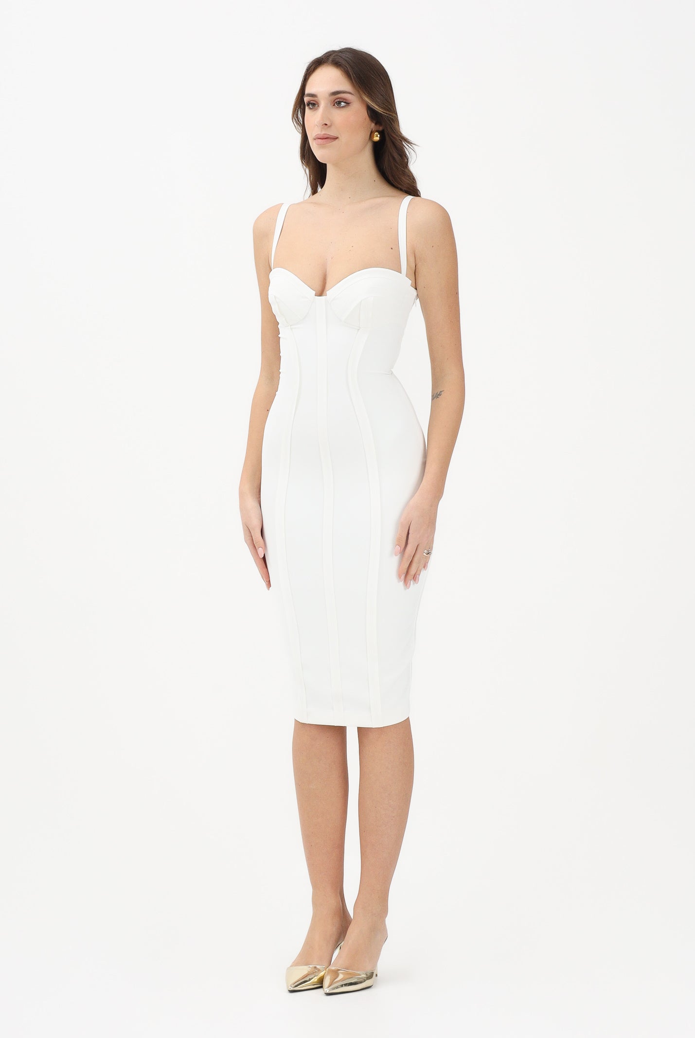ELISABETTA FRANCHI Abito midi avorio da donna AB91861E2 360 ELISABETTA FRANCHI