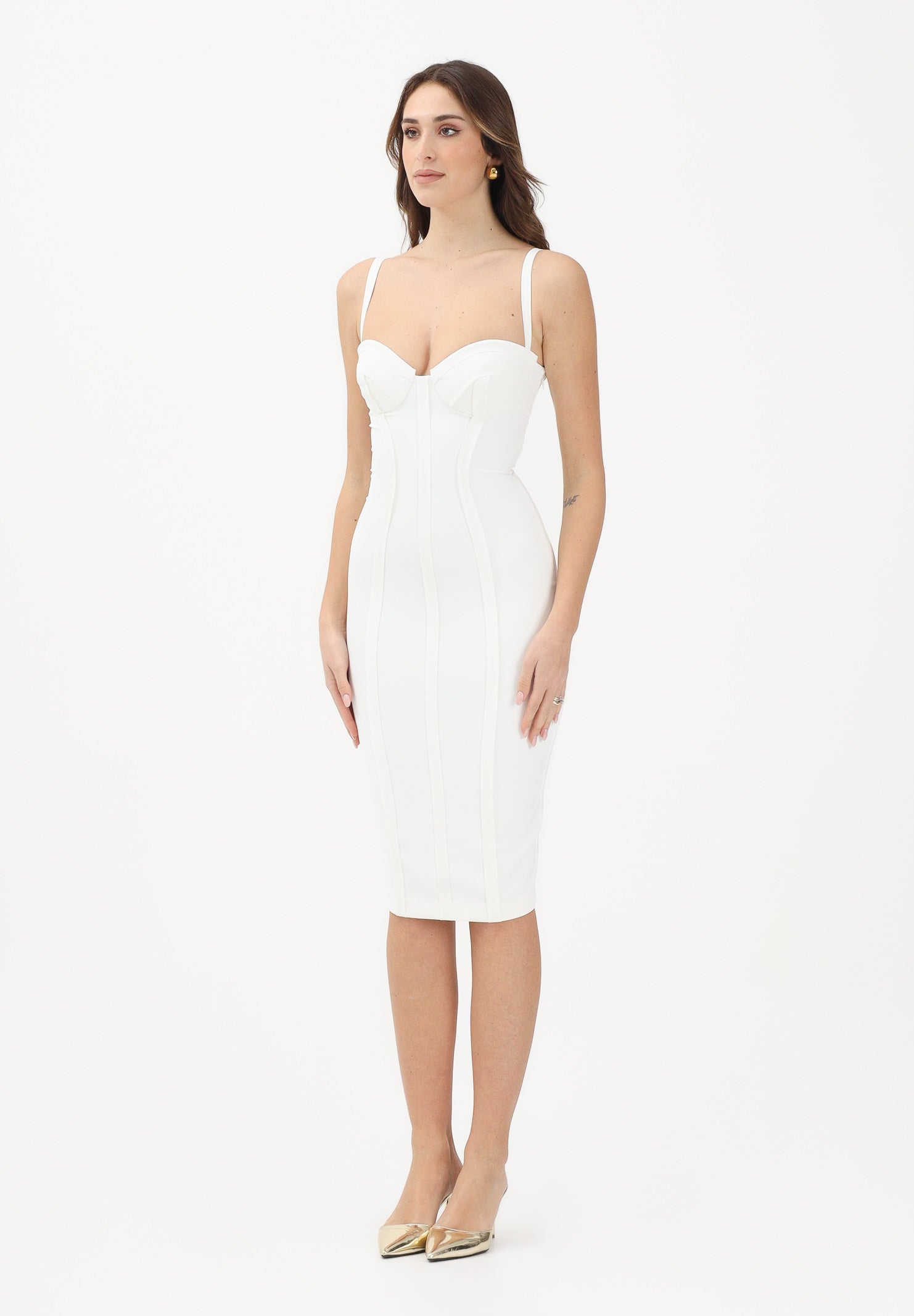 ELISABETTA FRANCHI Abito midi avorio da donna AB91861E2 360 ELISABETTA FRANCHI