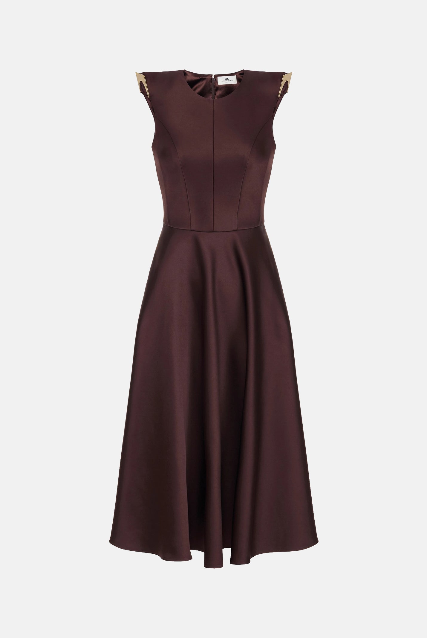 ELISABETTA FRANCHI abito midi in duchesse cacao marrone donna. AB95462E2 644 ELISABETTA FRANCHI