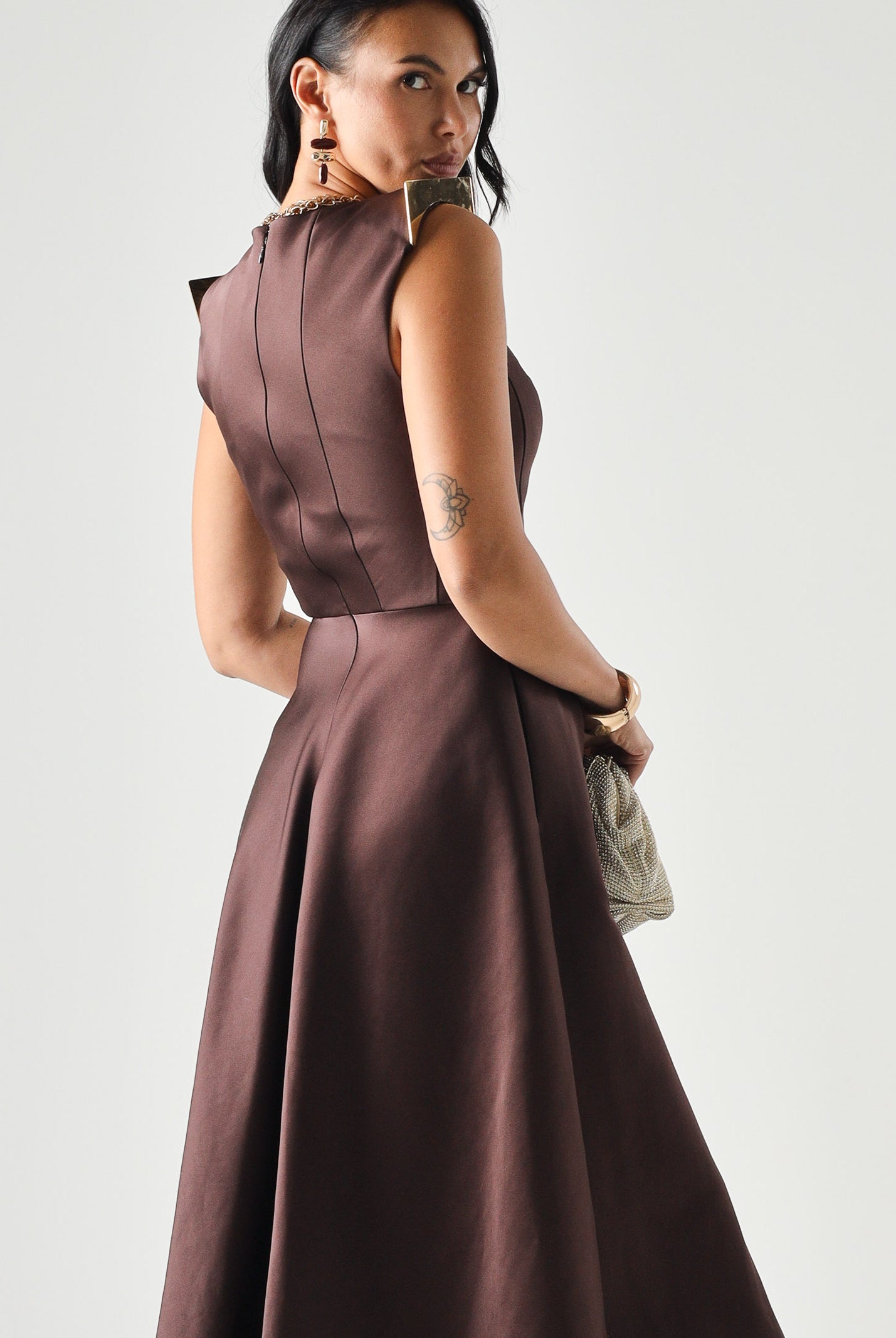ELISABETTA FRANCHI abito midi in duchesse cacao marrone donna. AB95462E2 644 ELISABETTA FRANCHI