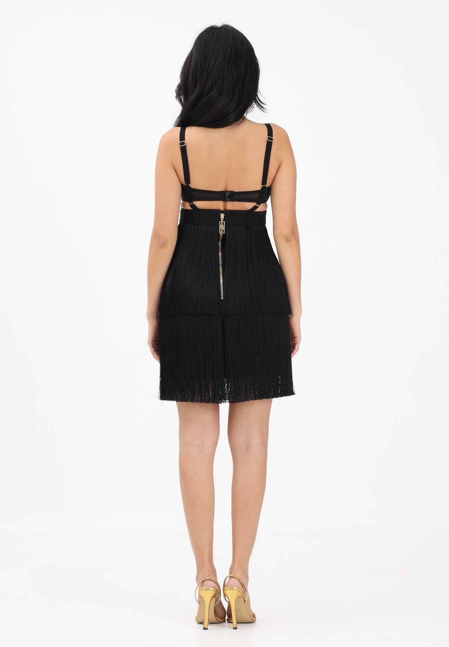 ELISABETTA FRANCHI Abito corto nero da donna con frange AB96662E2 110 ELISABETTA FRANCHI