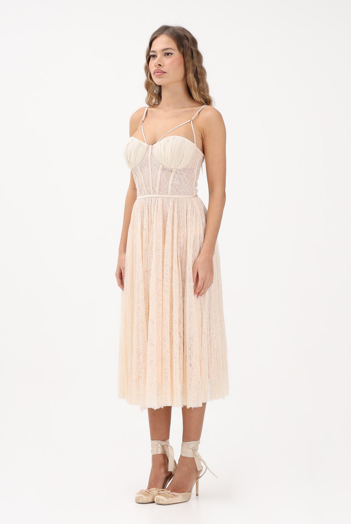 ELISABETTA FRANCHI Abito midi burro da donna realizzato in delicato pizzo AB97162E2 EG9 ELISABETTA FRANCHI