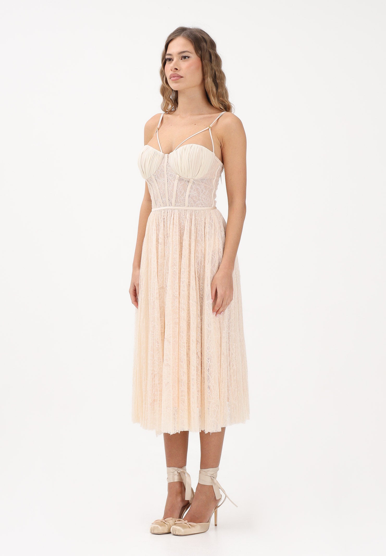 ELISABETTA FRANCHI Abito midi burro da donna realizzato in delicato pizzo AB97162E2 EG9 ELISABETTA FRANCHI