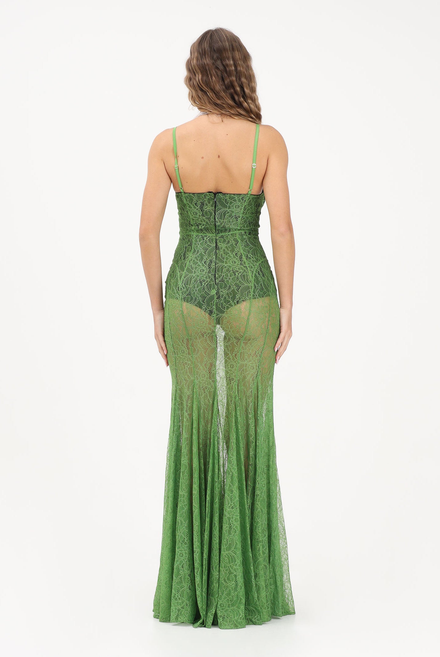 ELISABETTA FRANCHI Abito lungo verde da donna in pizzo floreale ABR0862E2 FA1 ELISABETTA FRANCHI