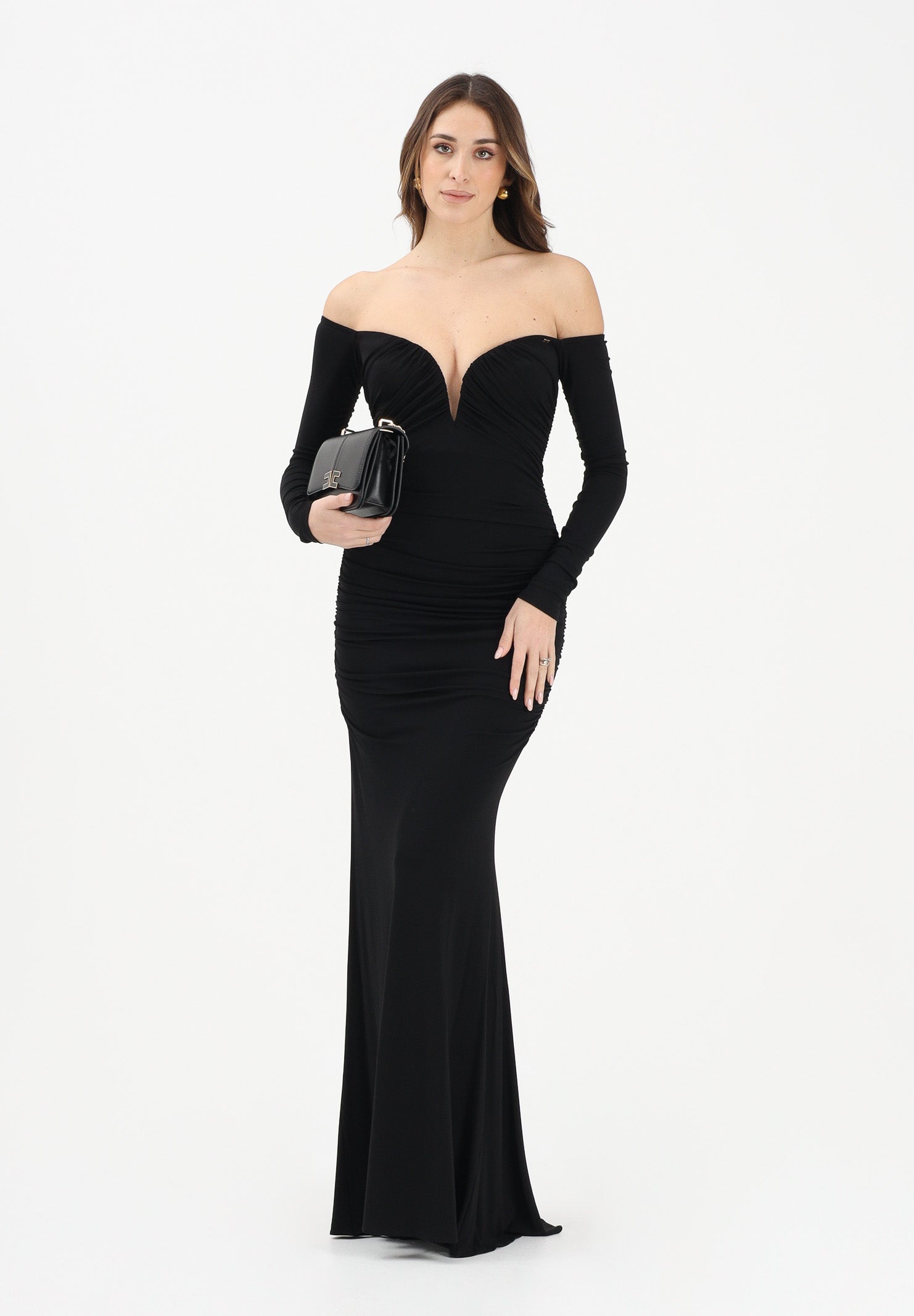ELISABETTA FRANCHI Abito lungo nero da donna con drappeggi ABR1061E2 110 ELISABETTA FRANCHI