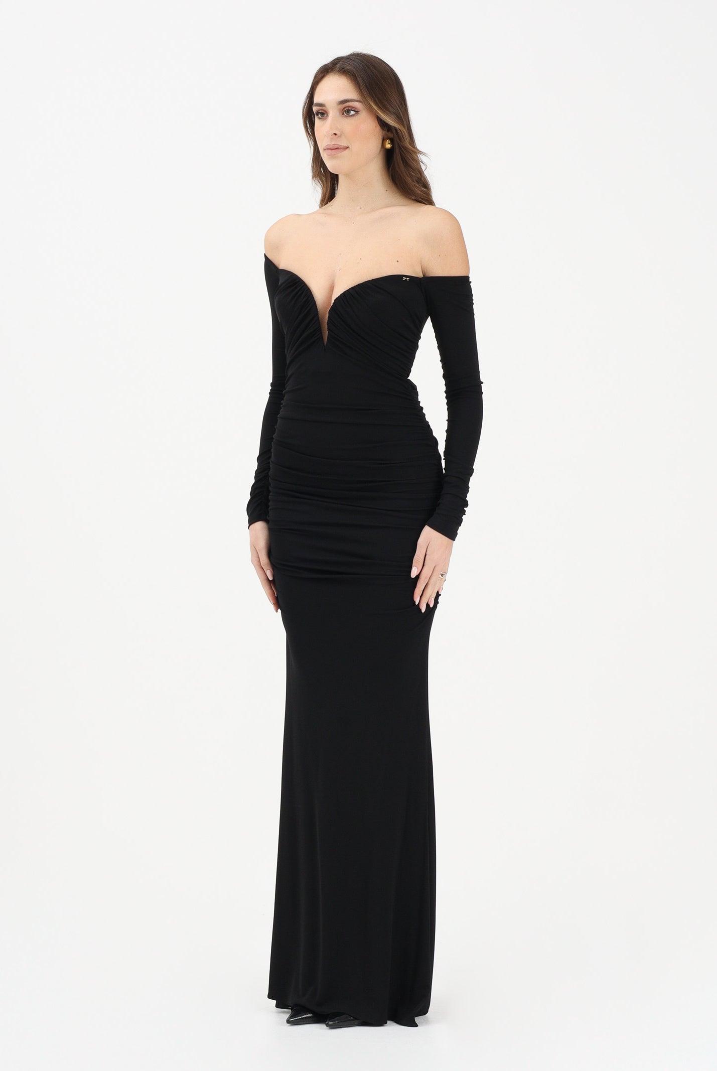 ELISABETTA FRANCHI Abito lungo nero da donna con drappeggi ABR1061E2 110 ELISABETTA FRANCHI