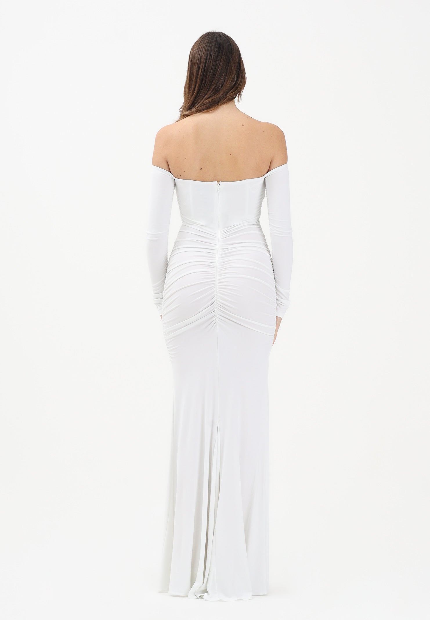 ELISABETTA FRANCHI Abito lungo avorio da donna con drappeggi ABR1061E2 360 ELISABETTA FRANCHI