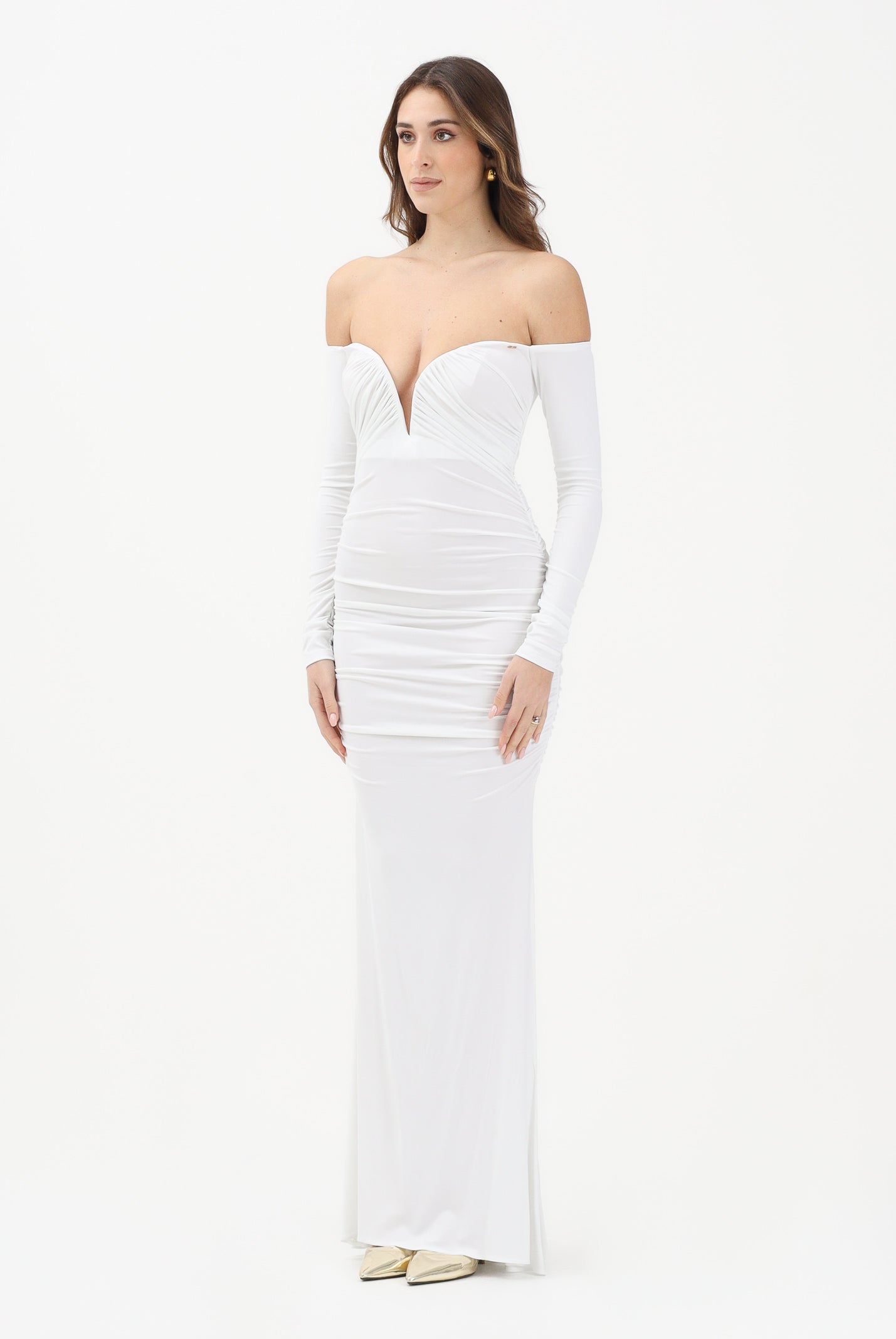 ELISABETTA FRANCHI Abito lungo avorio da donna con drappeggi ABR1061E2 360 ELISABETTA FRANCHI