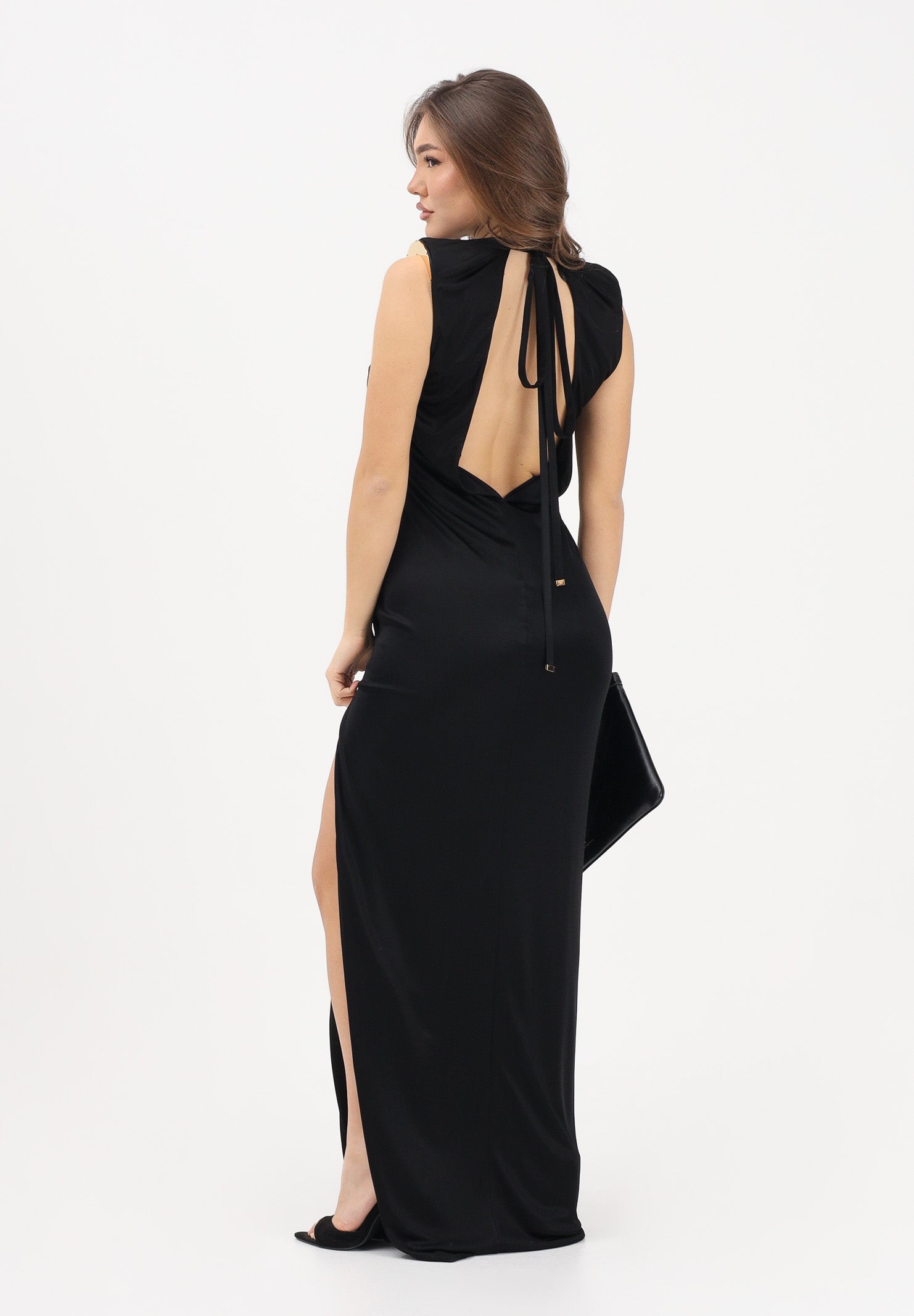 ELISABETTA FRANCHI Abito lungo nero da donna con spacco laterale ABR2461E2 110 ELISABETTA FRANCHI