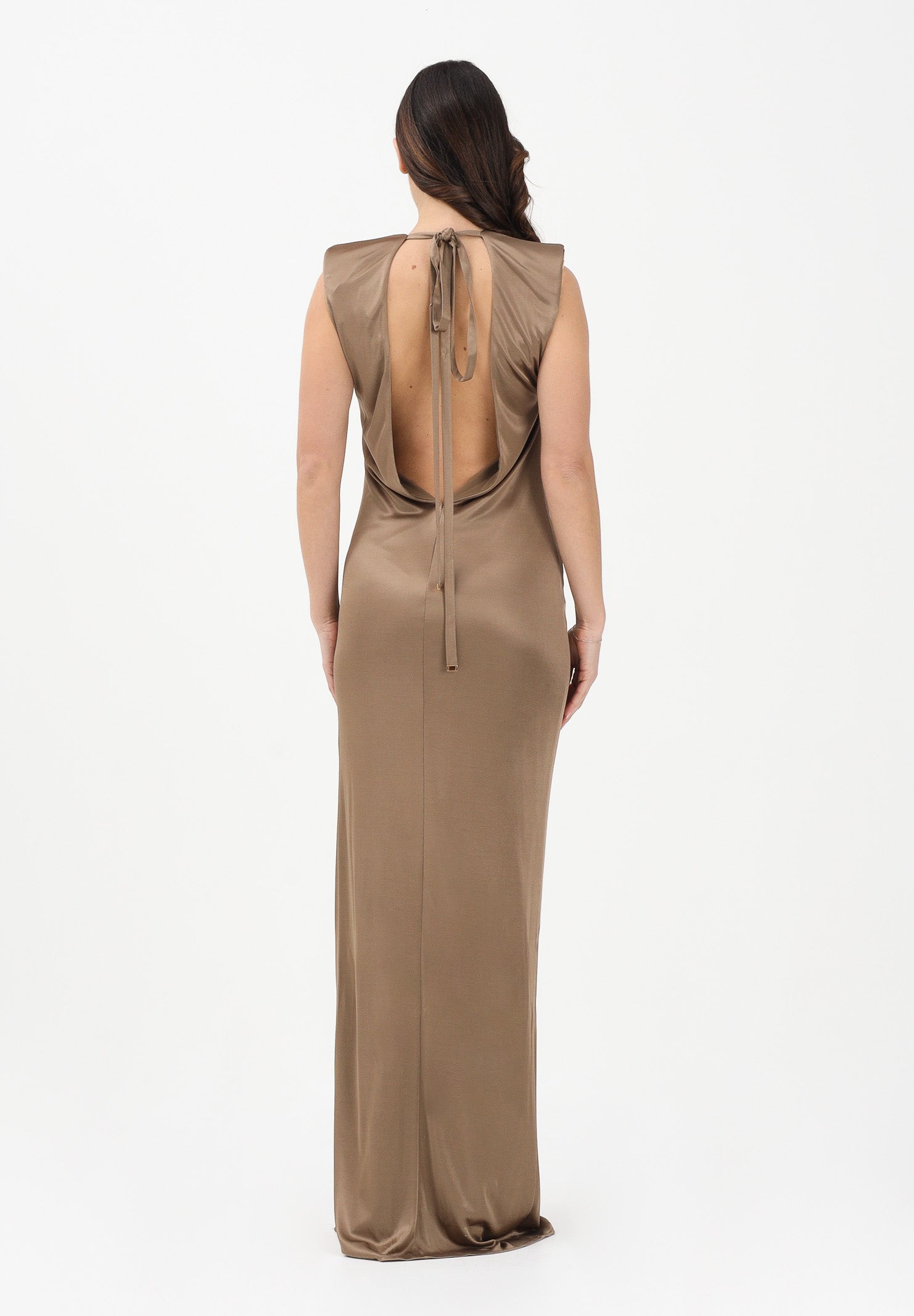 ELISABETTA FRANCHI Abito lungo argilla da donna con spacco laterale ABR2461E2 229 ELISABETTA FRANCHI
