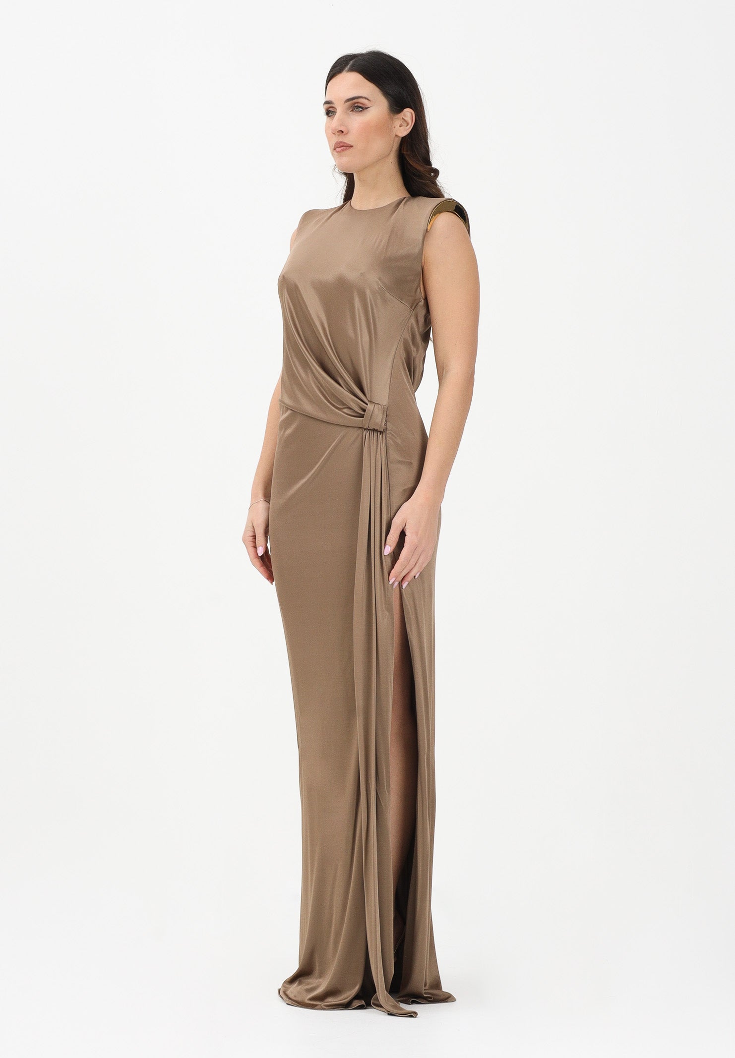 ELISABETTA FRANCHI Abito lungo argilla da donna con spacco laterale ABR2461E2 229 ELISABETTA FRANCHI