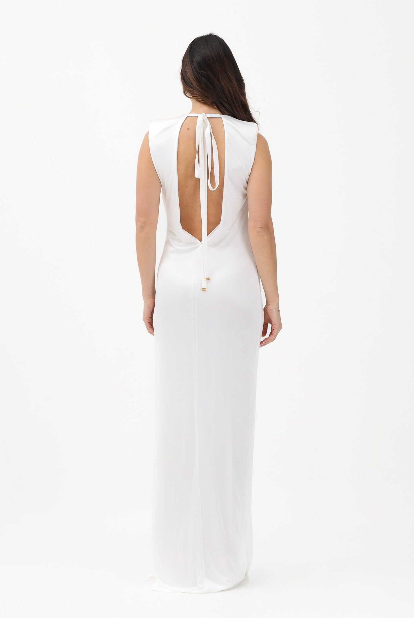 ELISABETTA FRANCHI Abito lungo avorio da donna con spacco laterale ABR2461E2 360 ELISABETTA FRANCHI