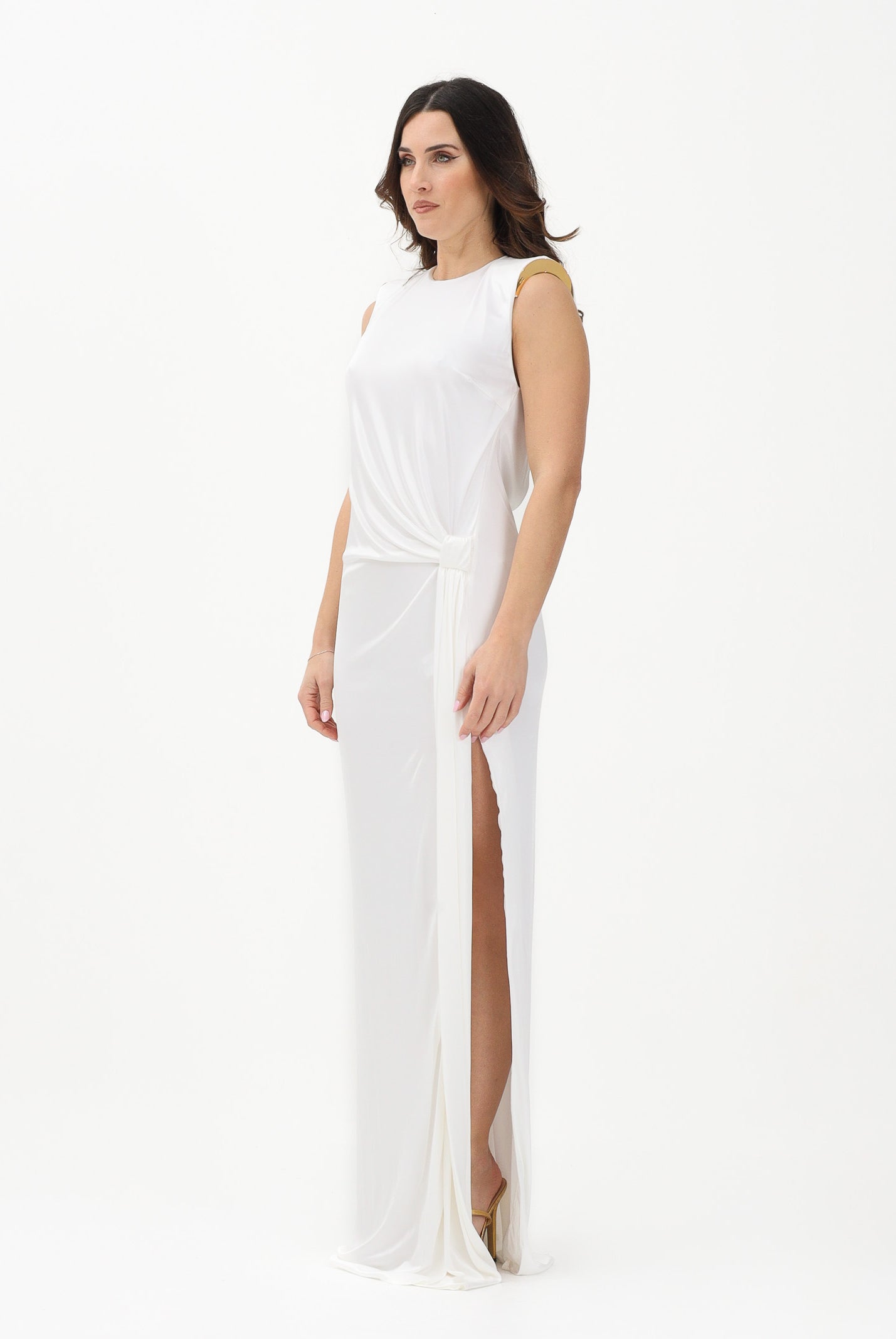 ELISABETTA FRANCHI Abito lungo avorio da donna con spacco laterale ABR2461E2 360 ELISABETTA FRANCHI
