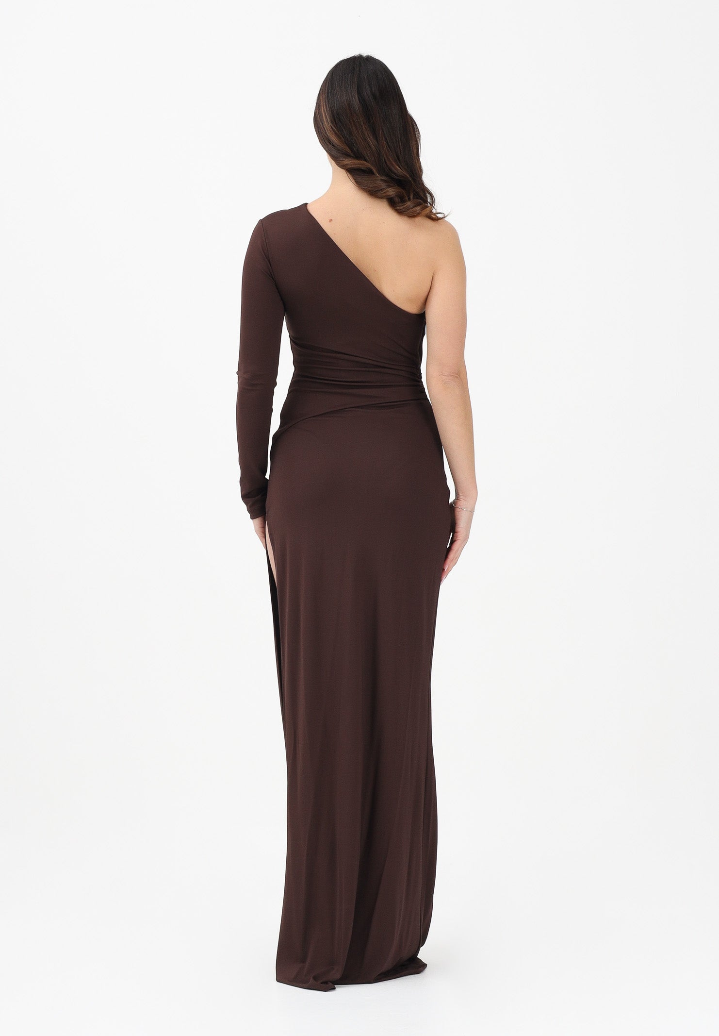 ELISABETTA FRANCHI Abito lungo marrone da donna con dettaglio gioiello<BR/> ABR2561E2 644 ELISABETTA FRANCHI