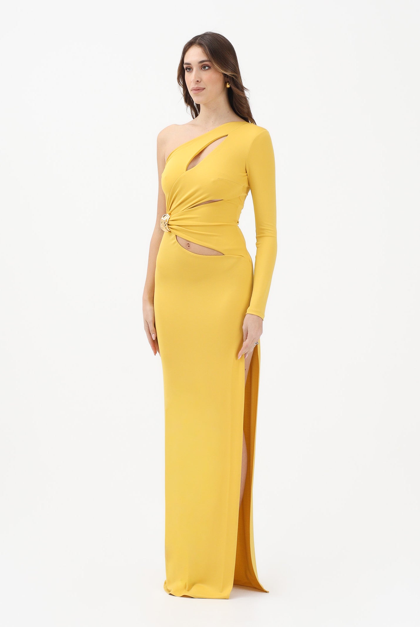 ELISABETTA FRANCHI Abito lungo giallo da donna con dettaglio gioiello ABR2561E2 EV4 ELISABETTA FRANCHI