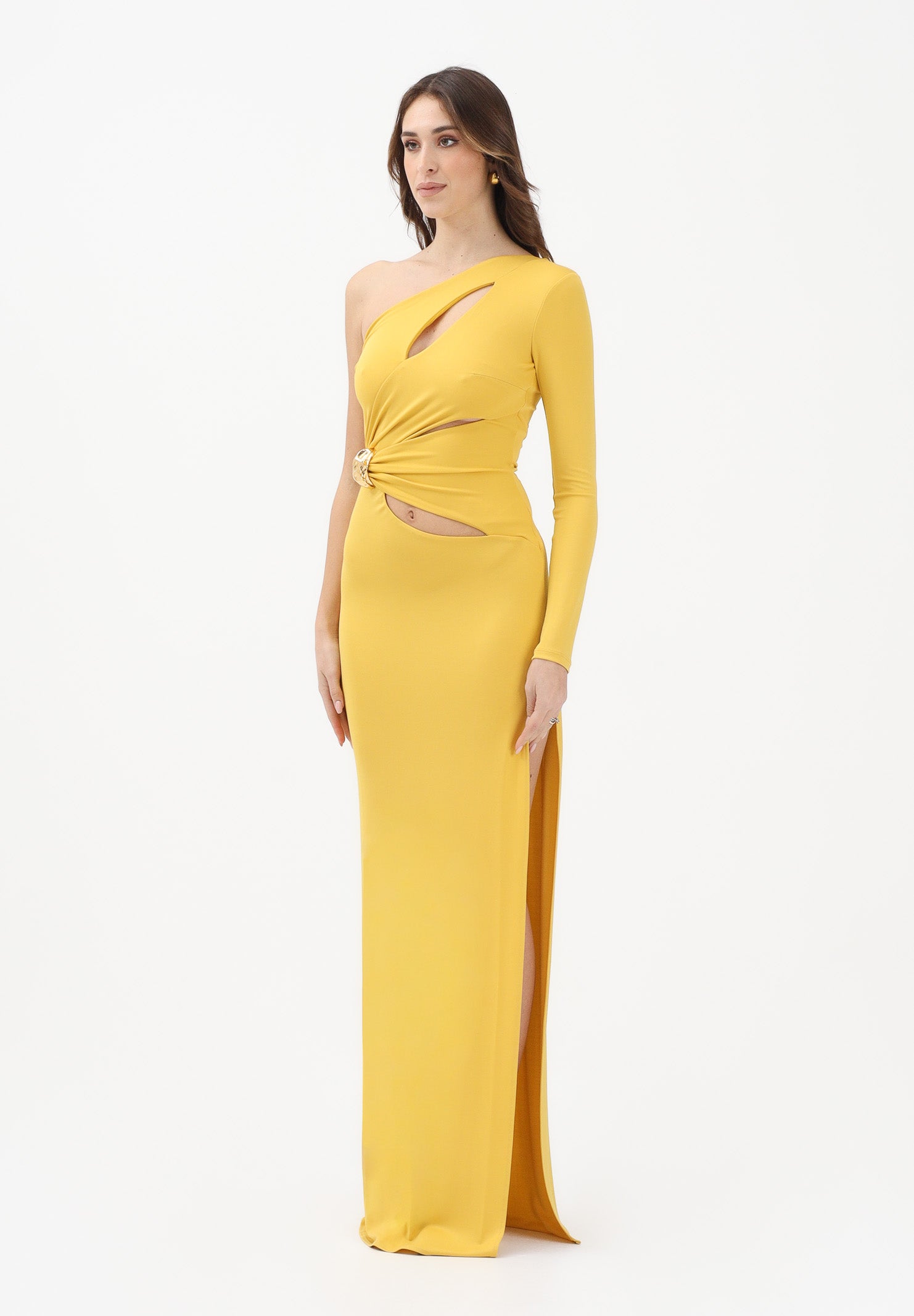 ELISABETTA FRANCHI Abito lungo giallo da donna con dettaglio gioiello ABR2561E2 EV4 ELISABETTA FRANCHI
