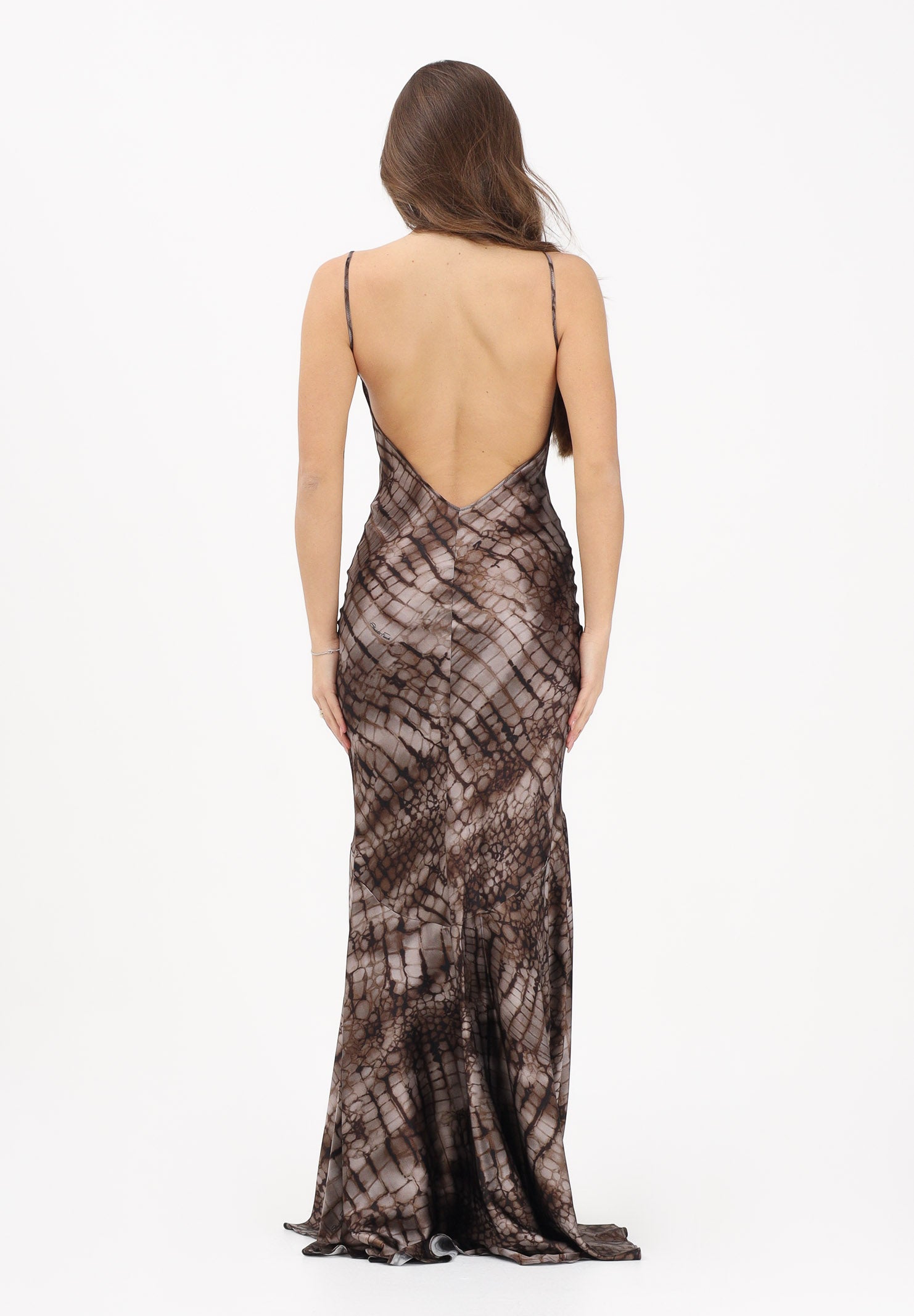 ELISABETTA FRANCHI Abito lungo cacao da donna con stampa alligatore ABR3061E2 644 ELISABETTA FRANCHI